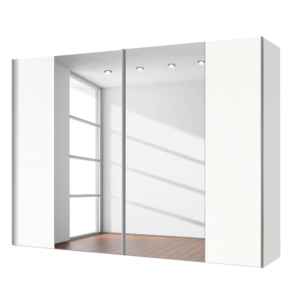 goedkoop Zweefdeurkast Cando Poolwit Spiegelglas 300cm 2 deurs Express Mobel