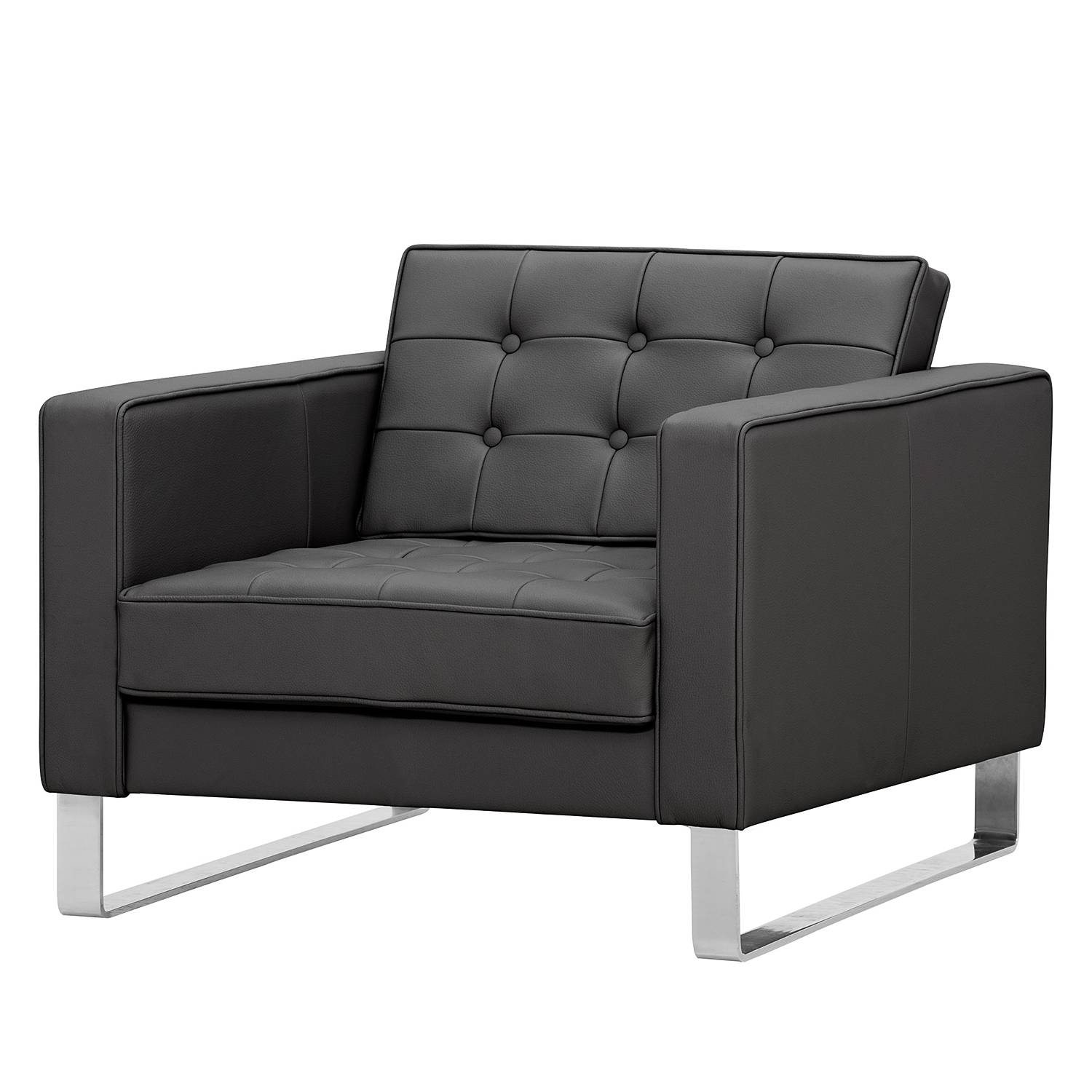 home24 Fredriks Sessel Chelsea Anthrazit Echtleder 82x68x85 cm (BxHxT)