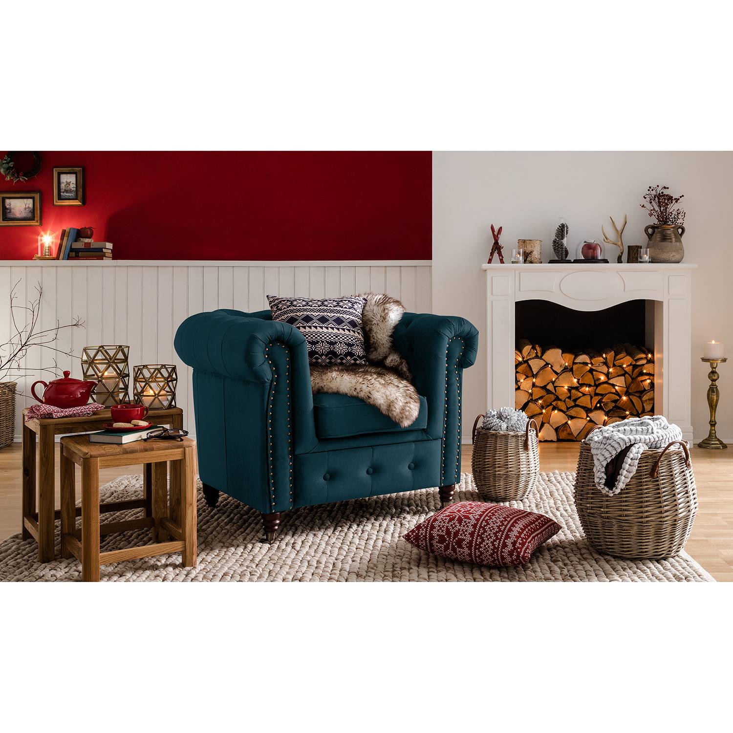 home24 Jack & Alice Sessel Esplanada Dunkelblau Samt 98x77x86 cm (BxHxT)