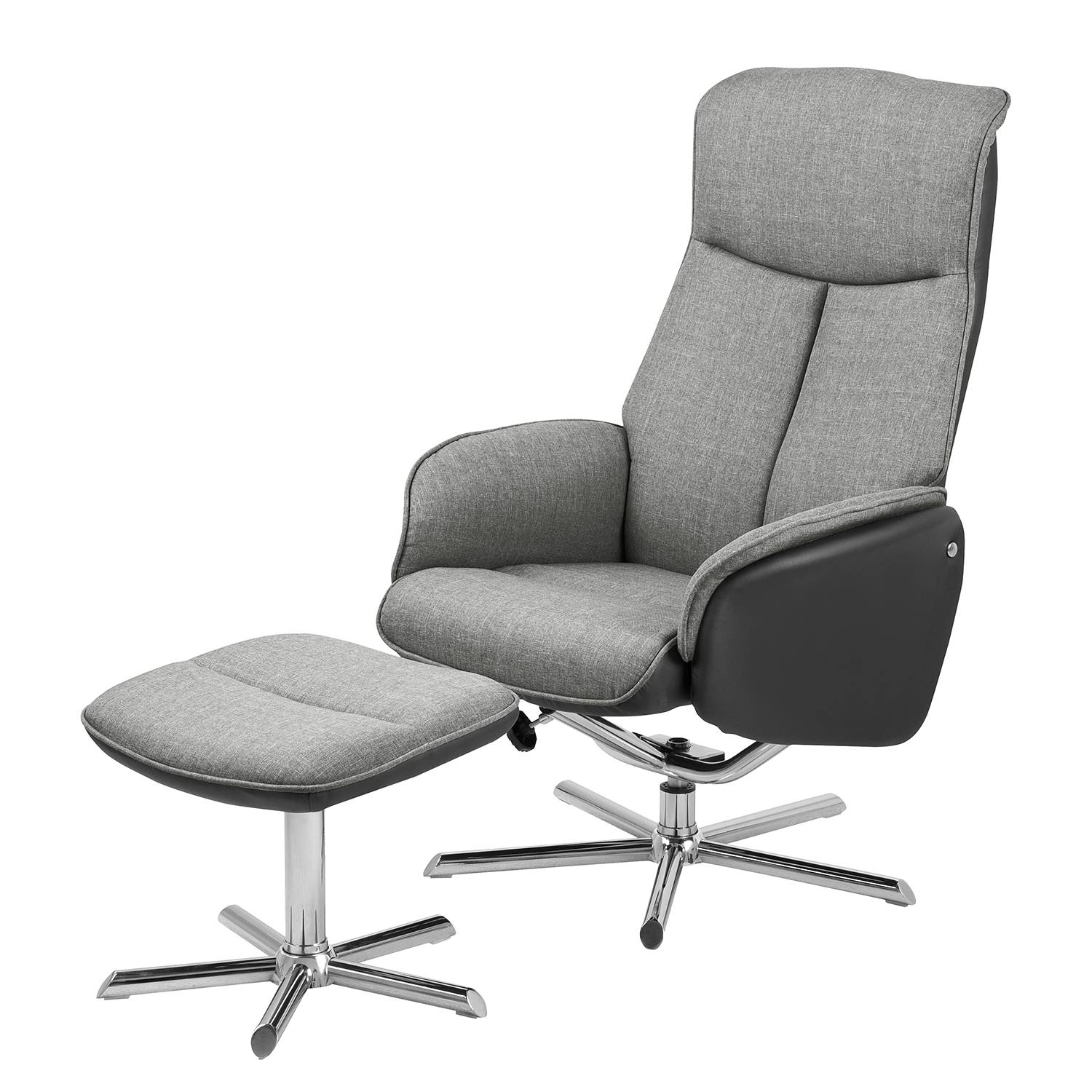 goedkoop Fauteuil Gort met hocker geweven stof kunstleer lichtgrijs Fredriks