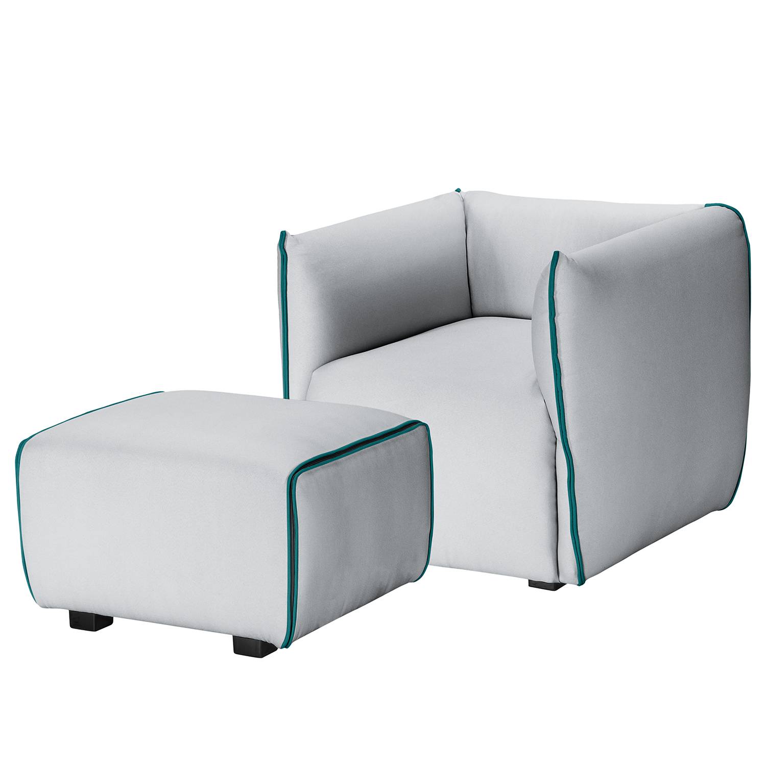 goedkoop Fauteuil Grady II geweven stof Hocker Lichtgrijs turquoise Fredriks