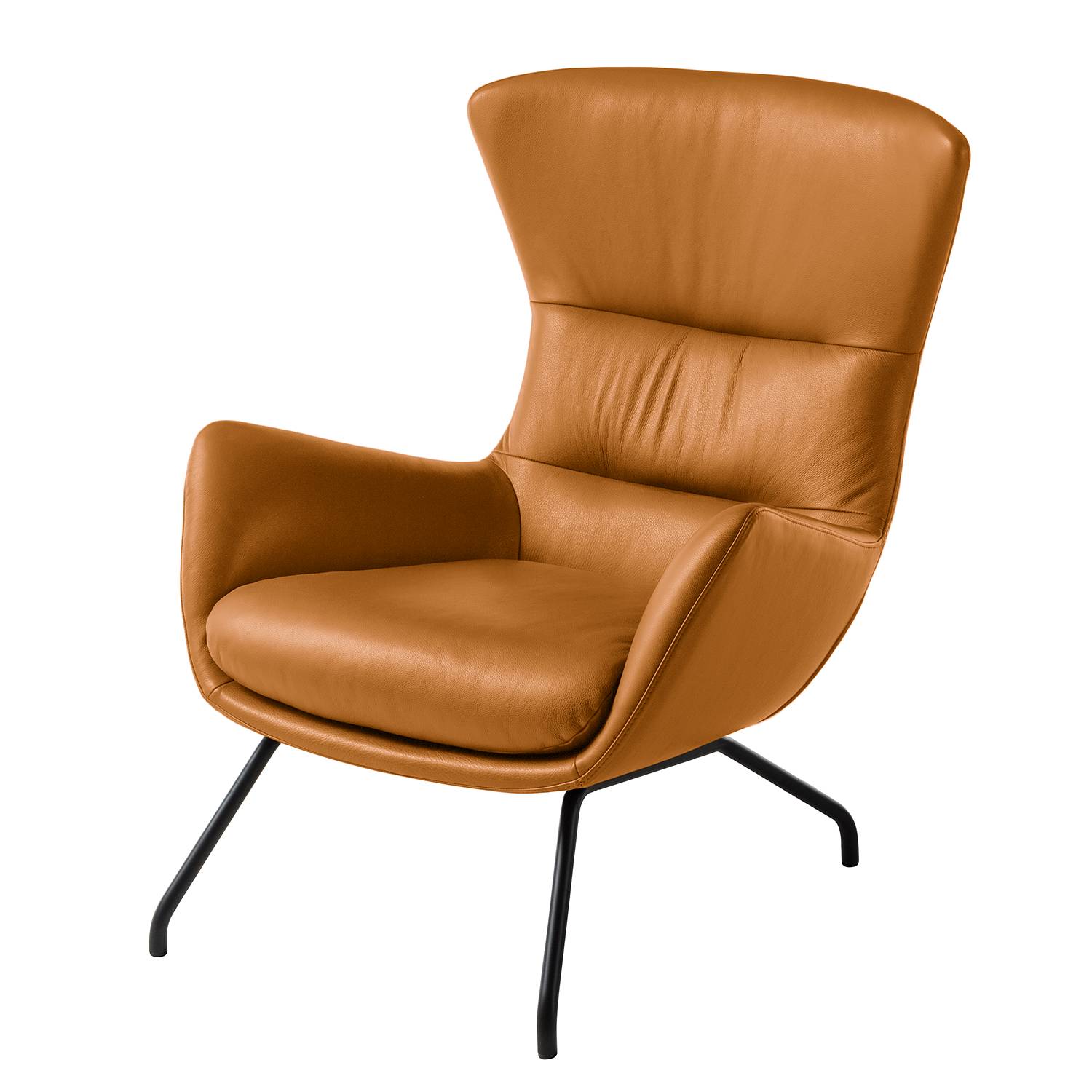 goedkoop Fauteuil Hepburn II echt leer Zwart Echt leer Neka Cognackleurig Studio Copenhagen