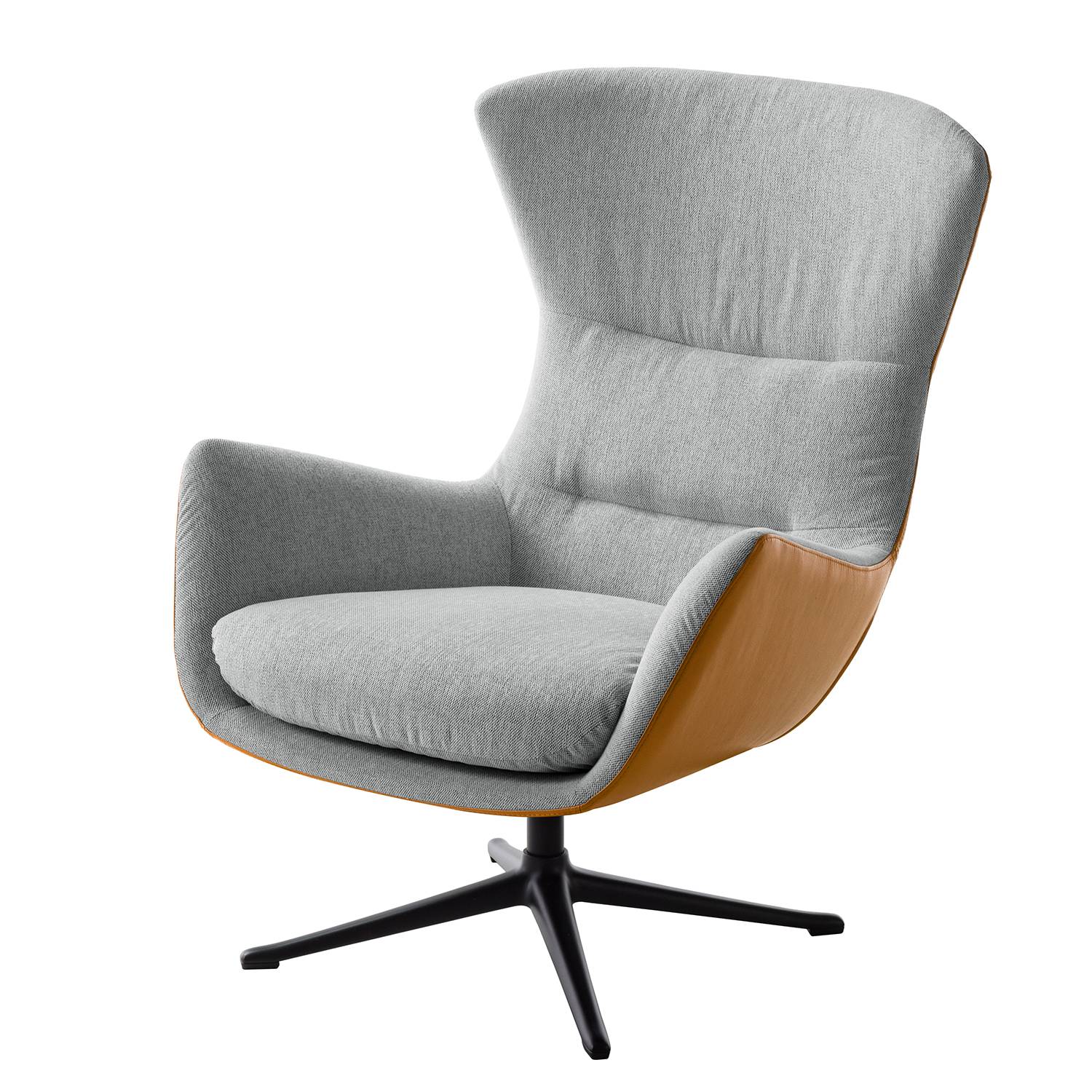 goedkoop Fauteuil Hepburn III geweven stof echt leer Zwart Lichtgrijs Cognackleurig Studio Copenhagen