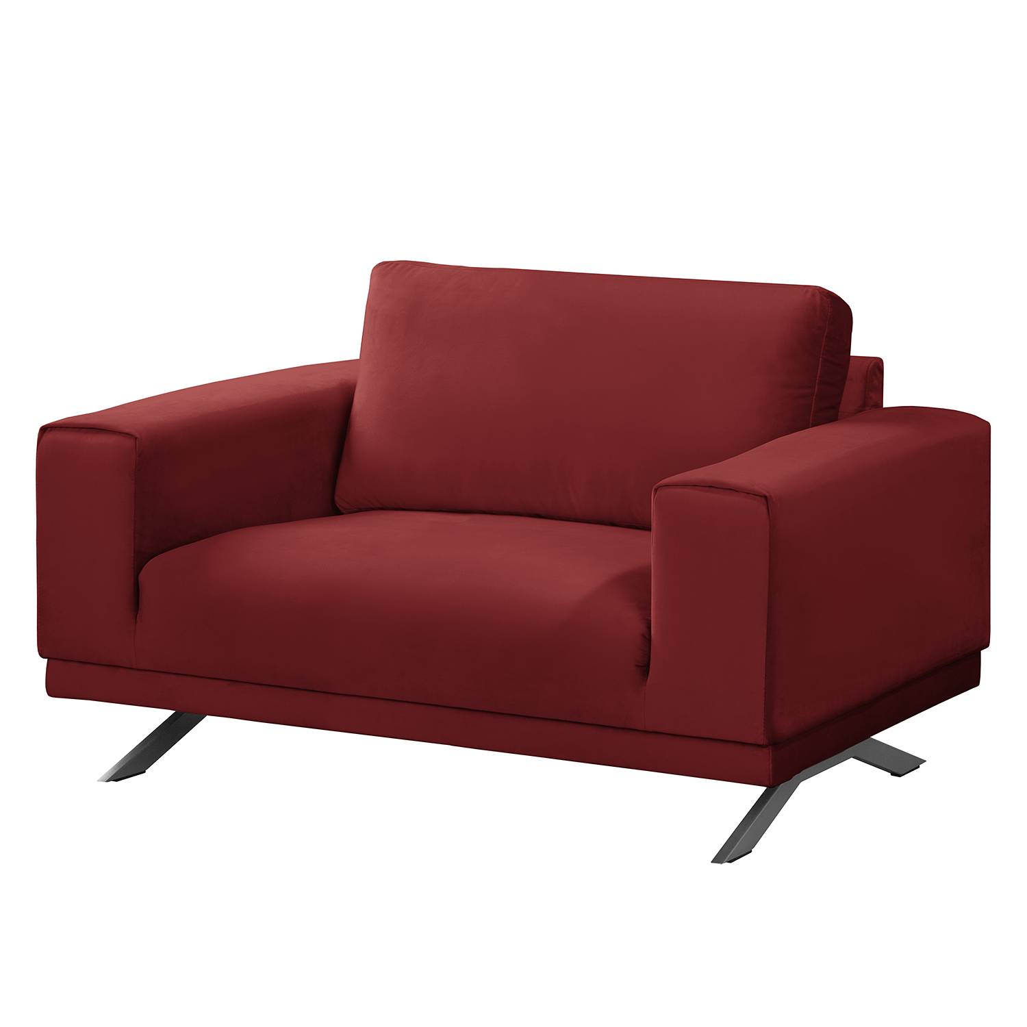 home24 Jack & Alice Sessel Lorcy Rot Samt 121x81x89 cm (BxHxT)