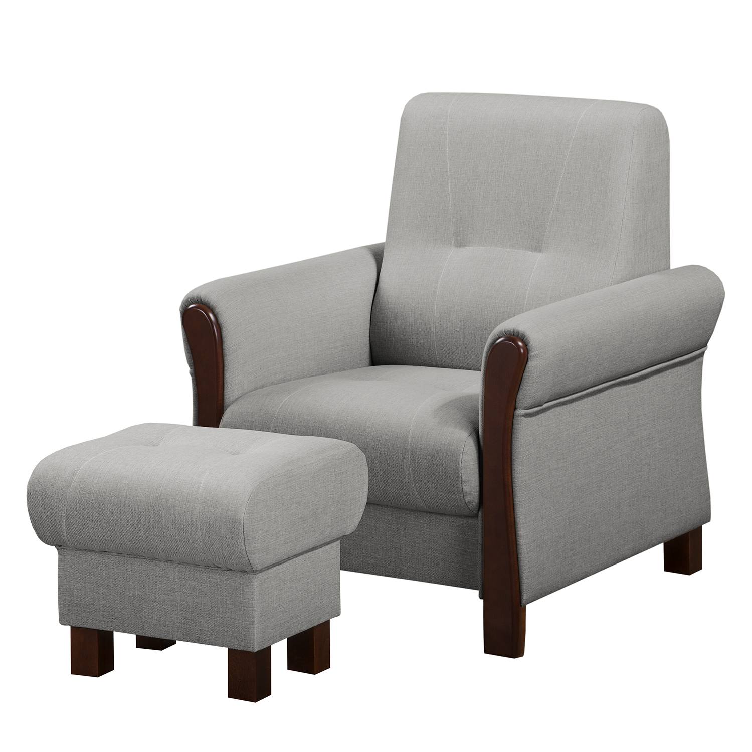 home24 Modoform Sessel Outwell Platin Strukturstoff mit Hocker 80x100x85 cm (BxHxT)