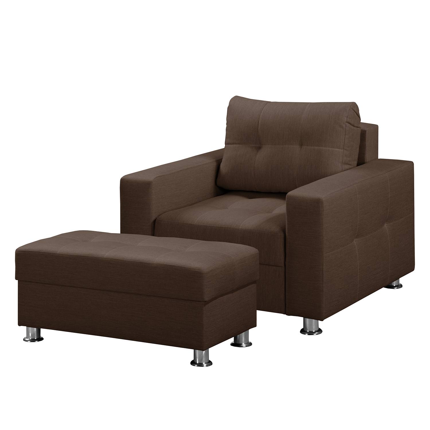 home24 Fredriks Sessel Upwell Braun Strukturstoff mit Hocker 98x96x90 cm (BxHxT)