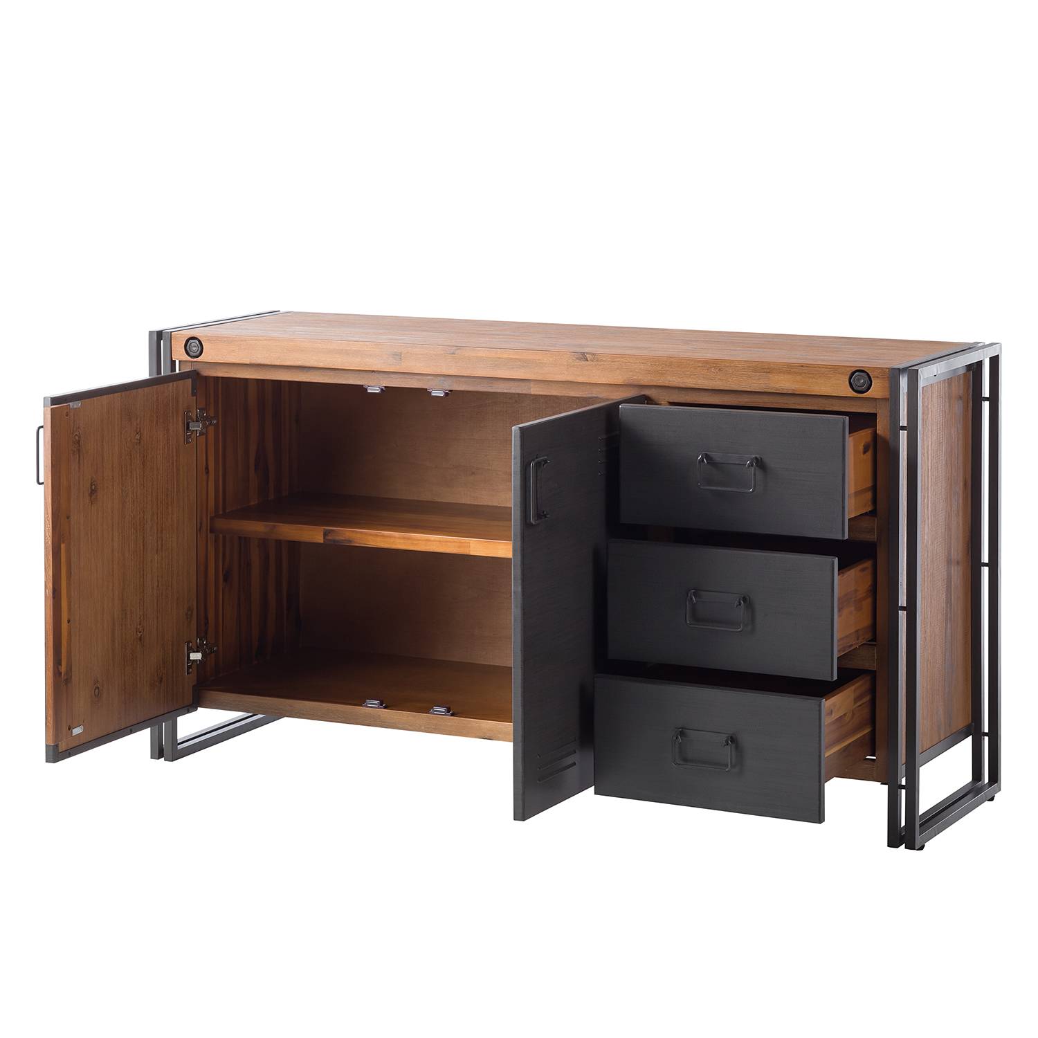 Sideboard MANCHESTER III - Akazie Teilmassiv / Metall