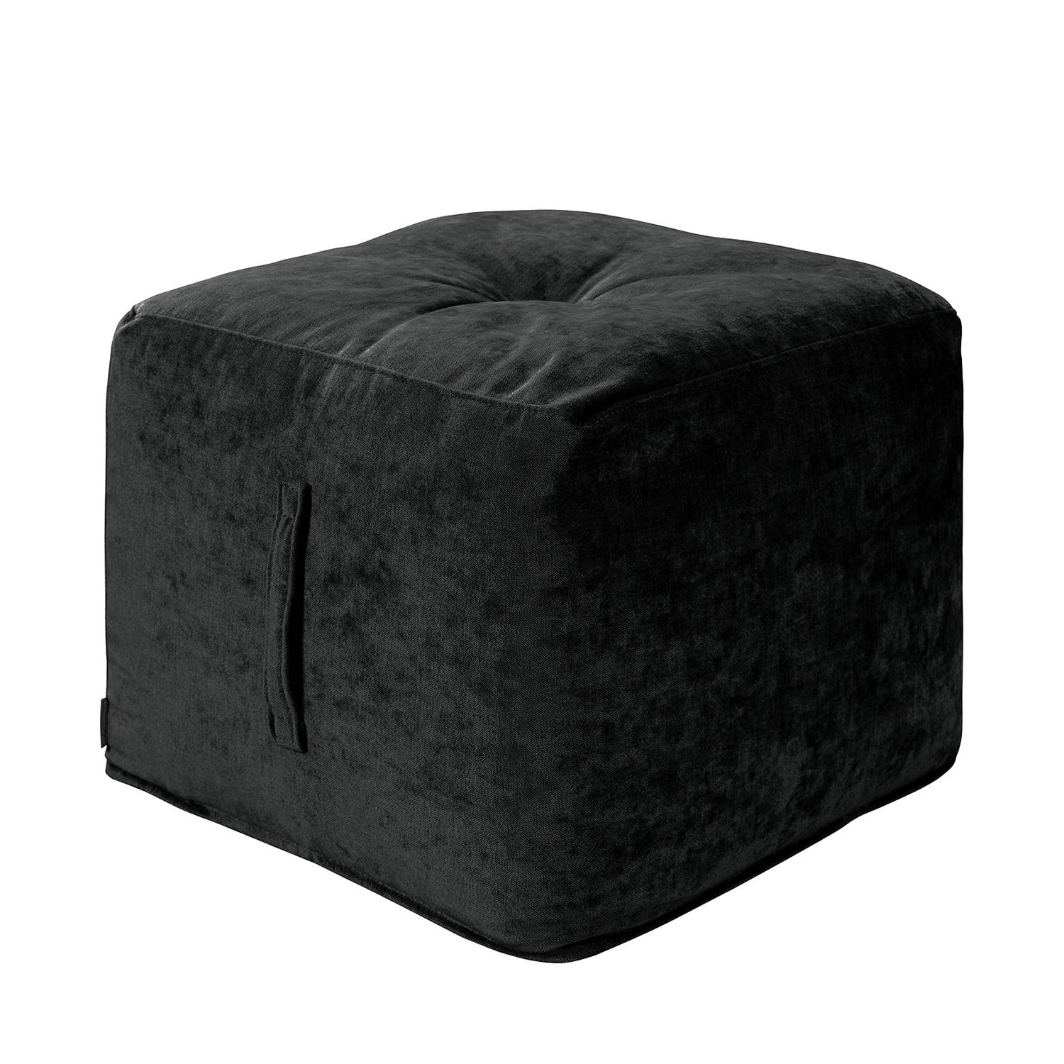 home24 Says Who Sitzwürfel Piton Schwarz Samtstoff 47x42x47 cm (BxHxT) Modern