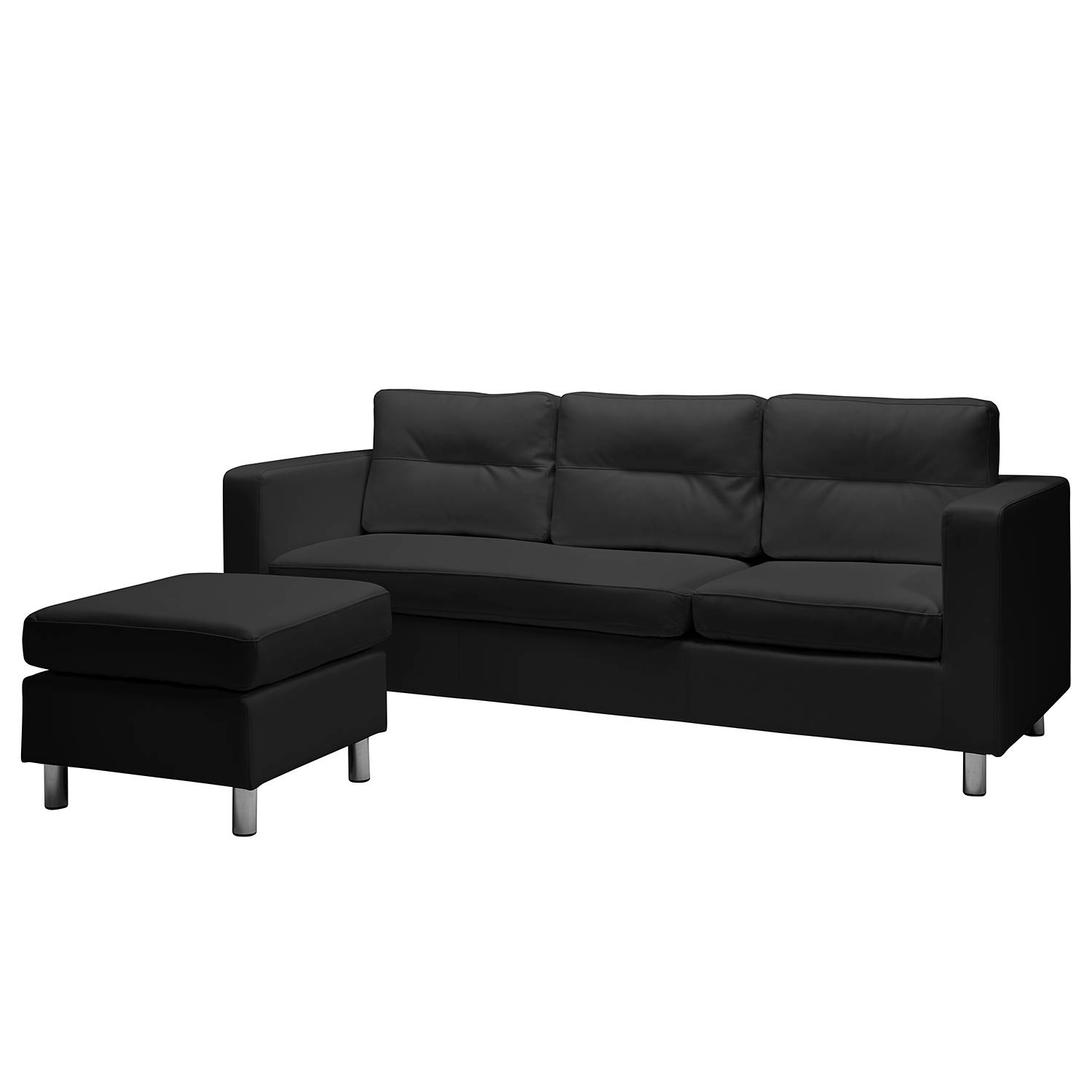 goedkoop Bank Atlow 3zitsbank met hocker kunstleer Zwart Fredriks