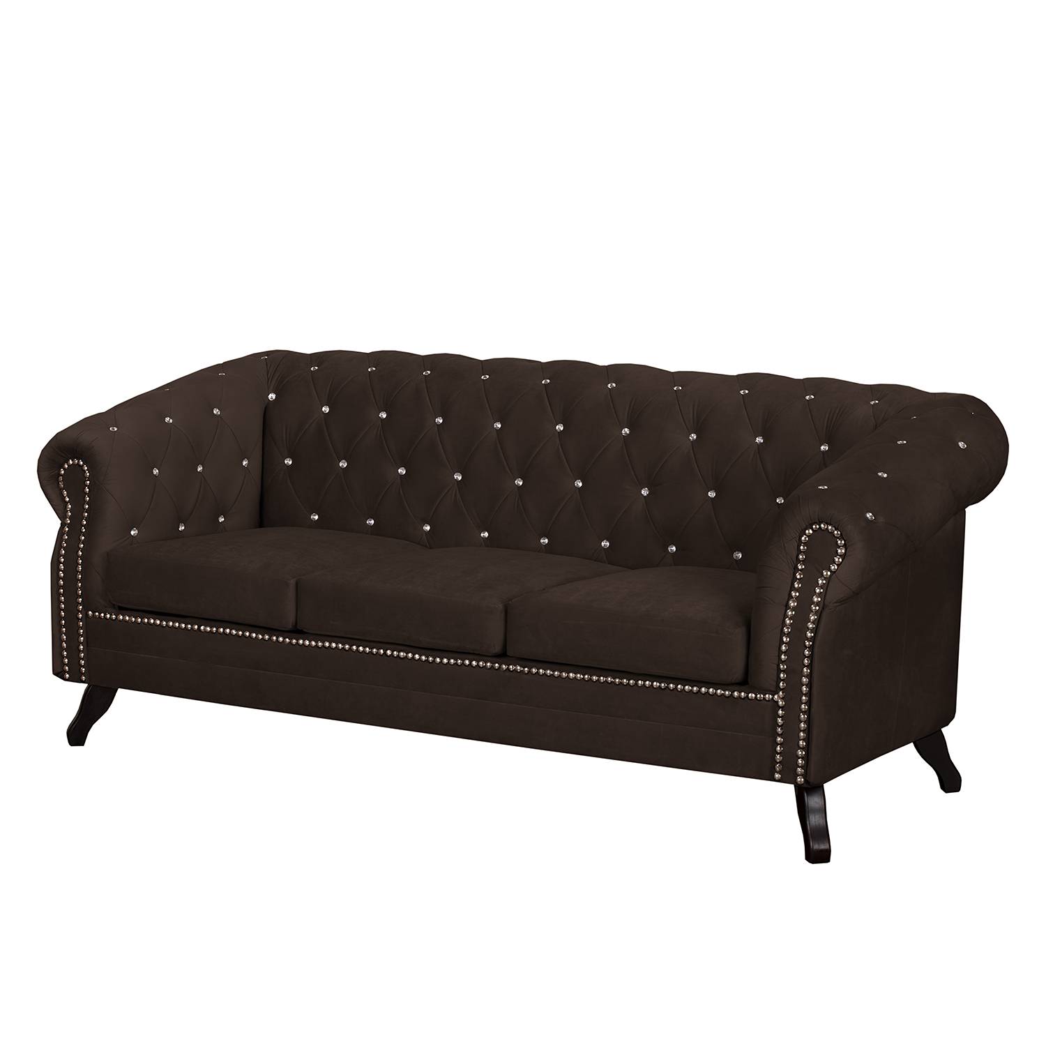 home24 Jack & Alice Sofa Benavente I 3-Sitzer Dunkelbraun Microfaser 195x84x88 cm