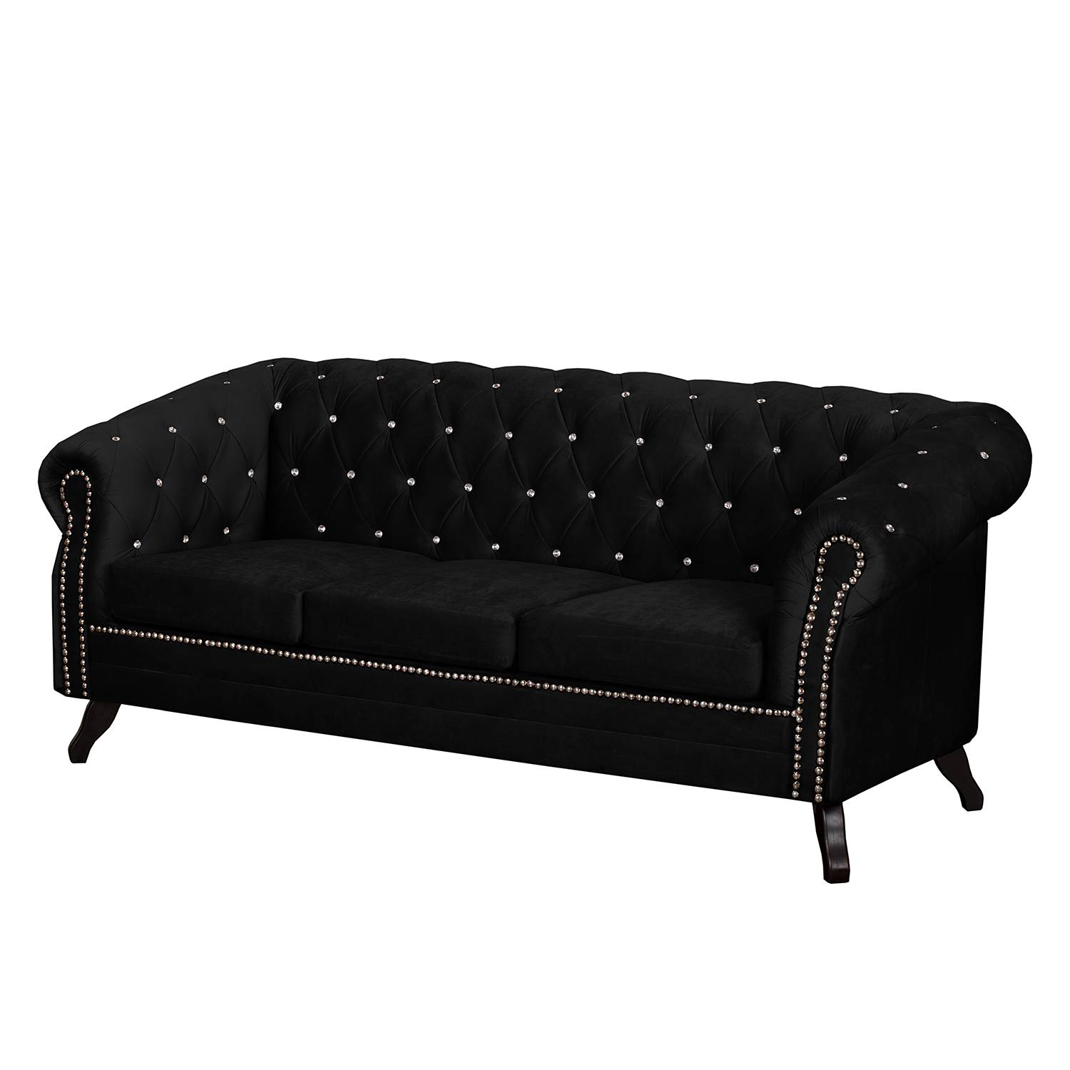 home24 Jack & Alice Sofa Benavente I 3-Sitzer Schwarz Microfaser 195x84x88 cm