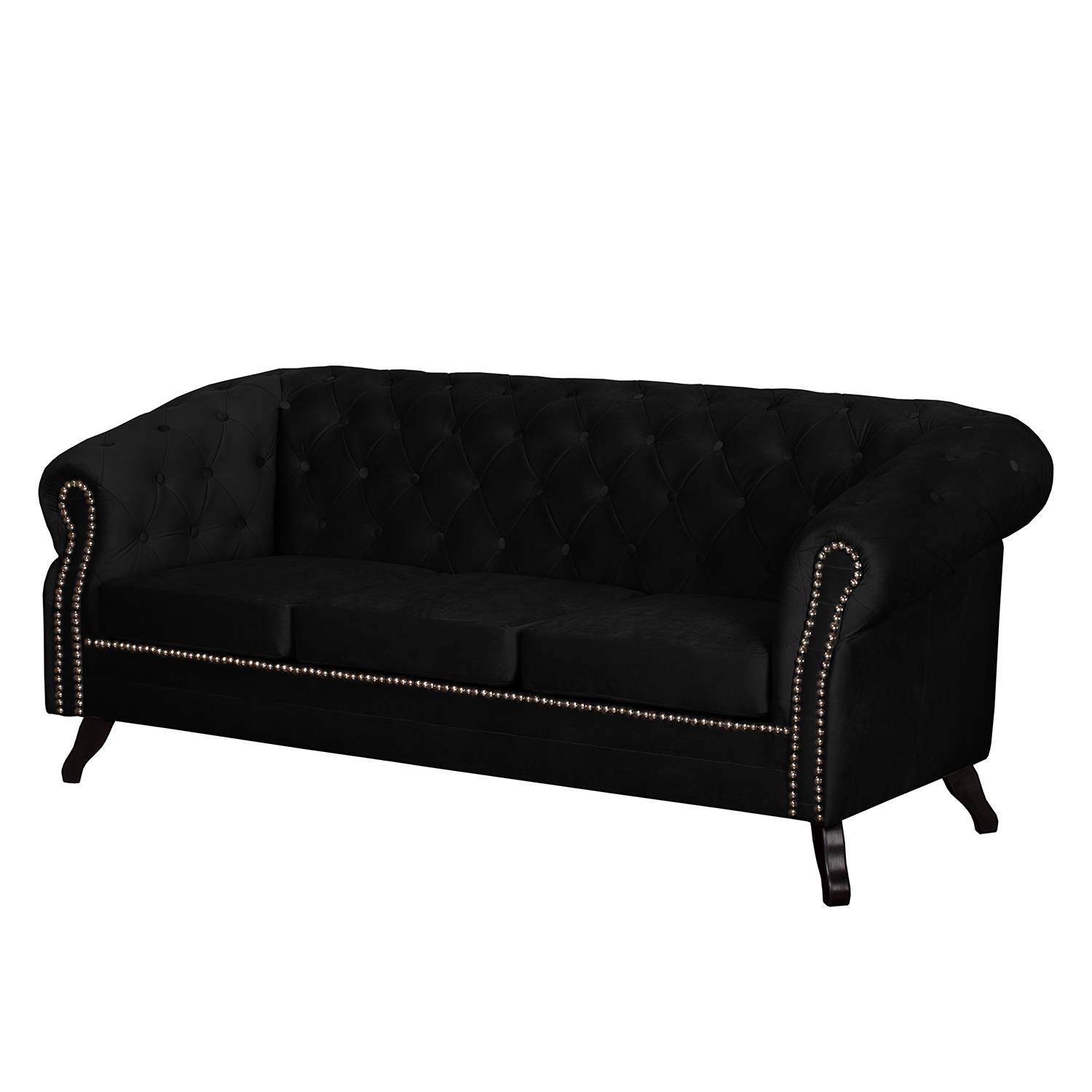 home24 Jack & Alice Sofa Benavente II 3-Sitzer Schwarz Microfaser 195x84x88 cm