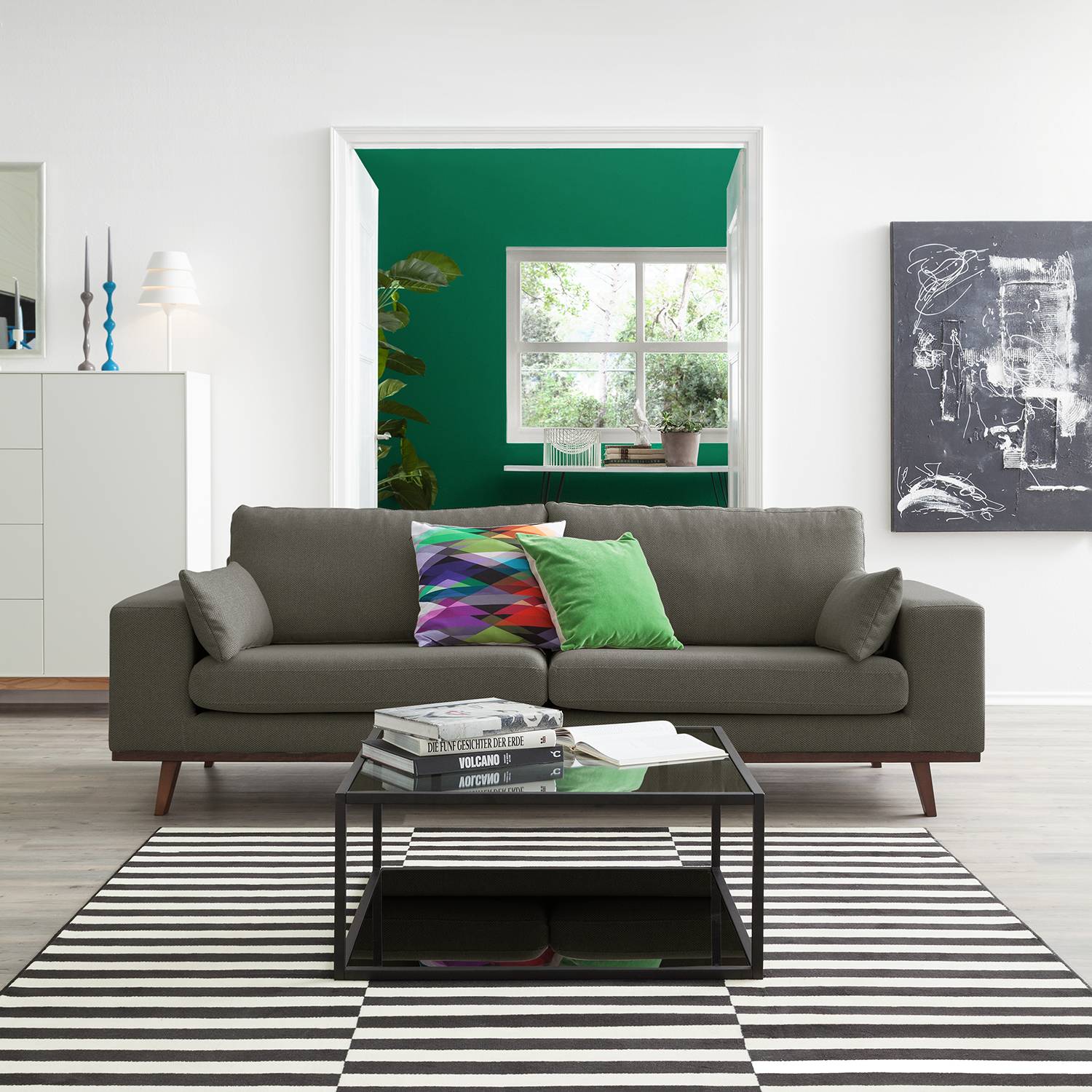 home24 Mørteens Sofa Billund 2-Sitzer Taupe Webstoff 203x84x91 cm (BxHxT)