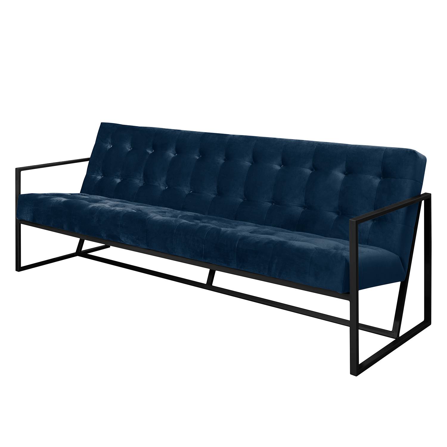 home24 Jack & Alice Sofa Charm I 3-Sitzer Marineblau Microfaser 216x74x86 cm