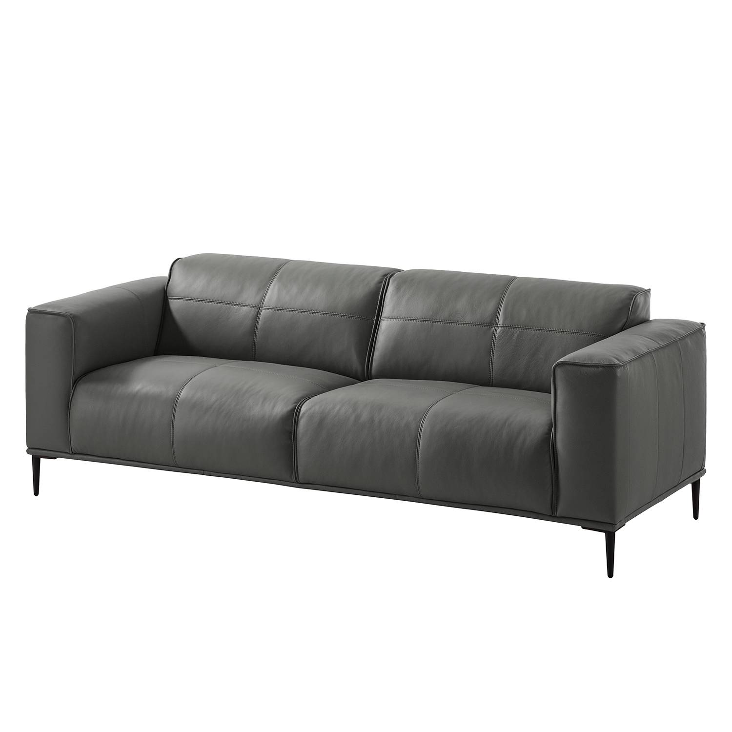 home24 Studio Copenhagen Sofa Crawford II 3-Sitzer Grau Echtleder 225x77x90 cm