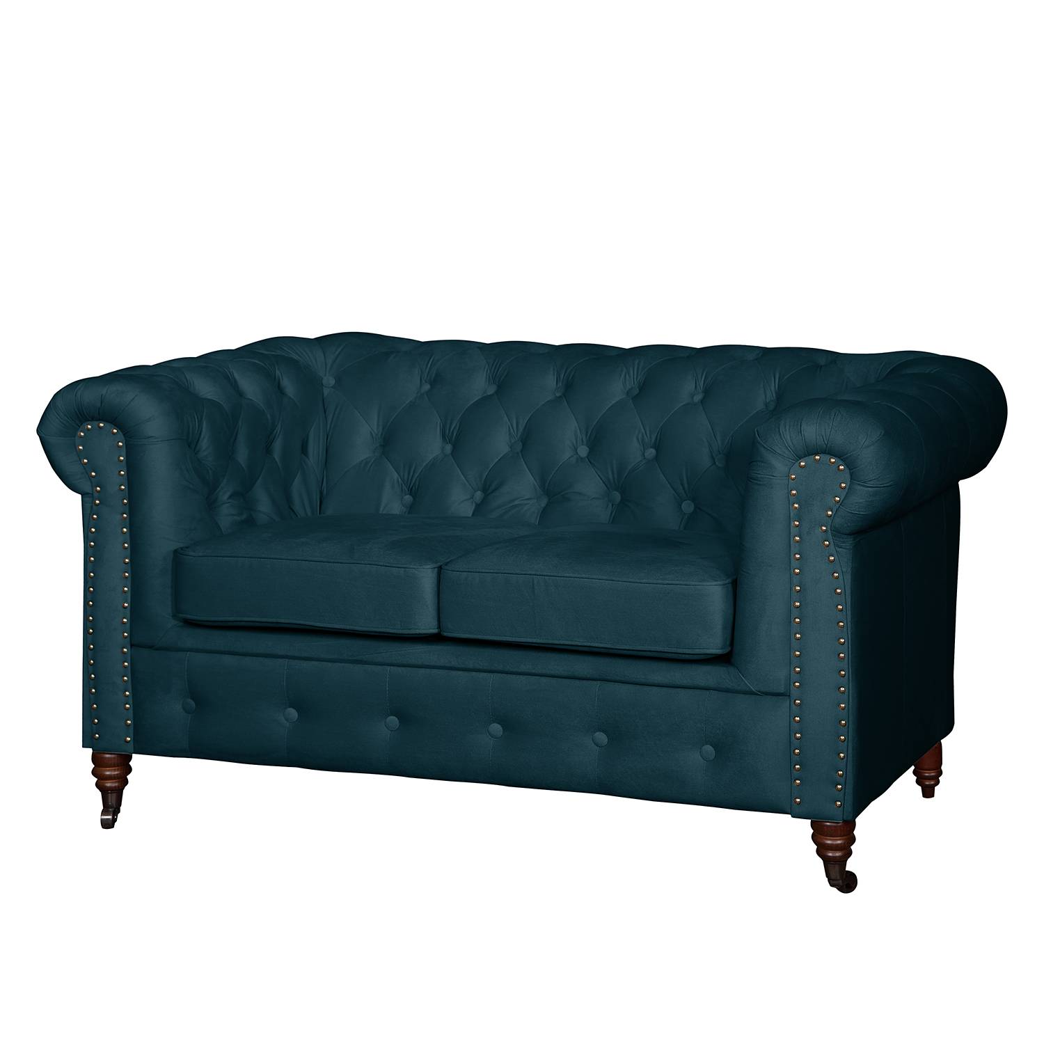 home24 Jack & Alice Sofa Esplanada 2-Sitzer Dunkelblau Samt 148x77x86 cm