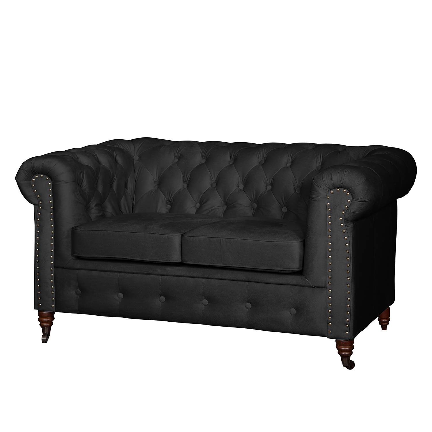 home24 Jack & Alice Sofa Esplanada 2-Sitzer Schwarz Samt 148x77x86 cm