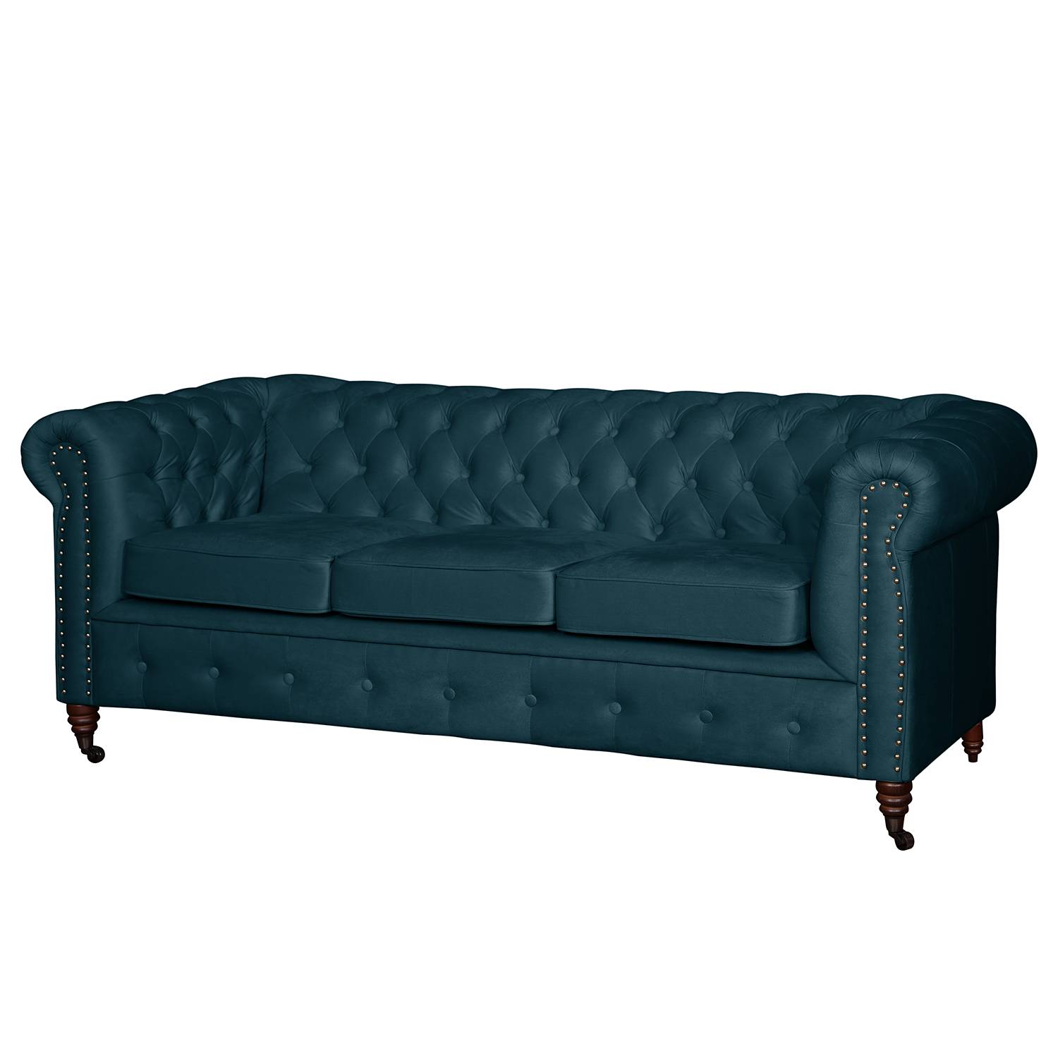home24 Jack & Alice Sofa Esplanada 3-Sitzer Dunkelblau Samt 203x77x86 cm