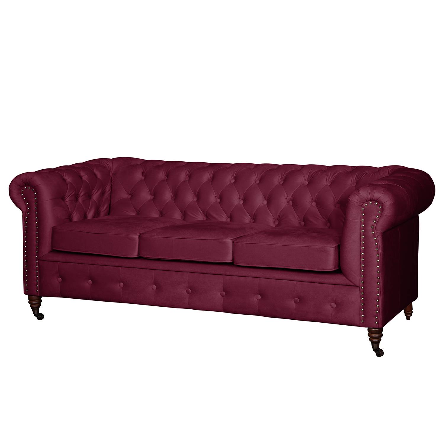 home24 Jack & Alice Sofa Esplanada 3-Sitzer Weinrot Samt 203x77x86 cm