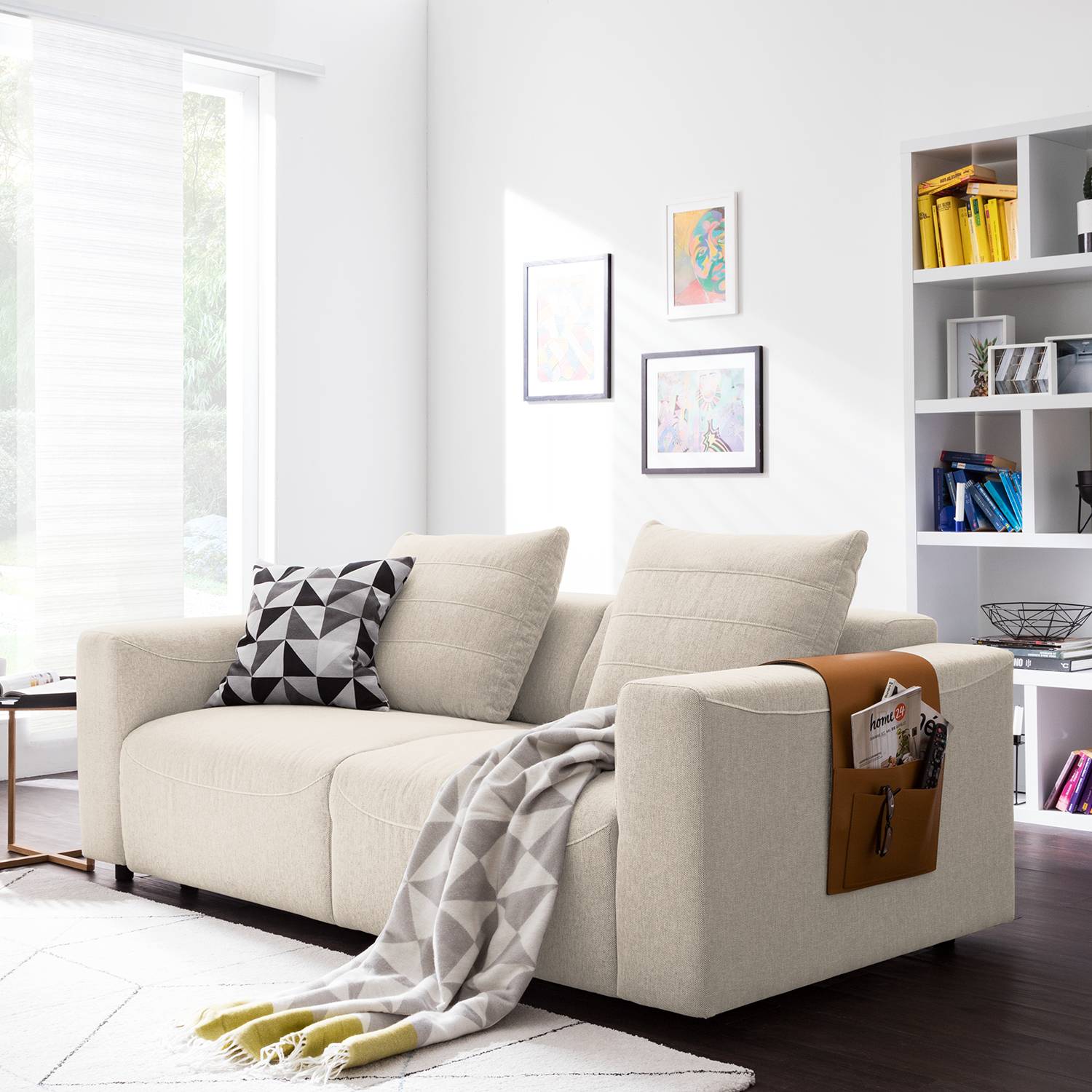 home24 Studio Copenhagen Sofa Finny 2,5-Sitzer Beige Webstoff 199x83x100 cm