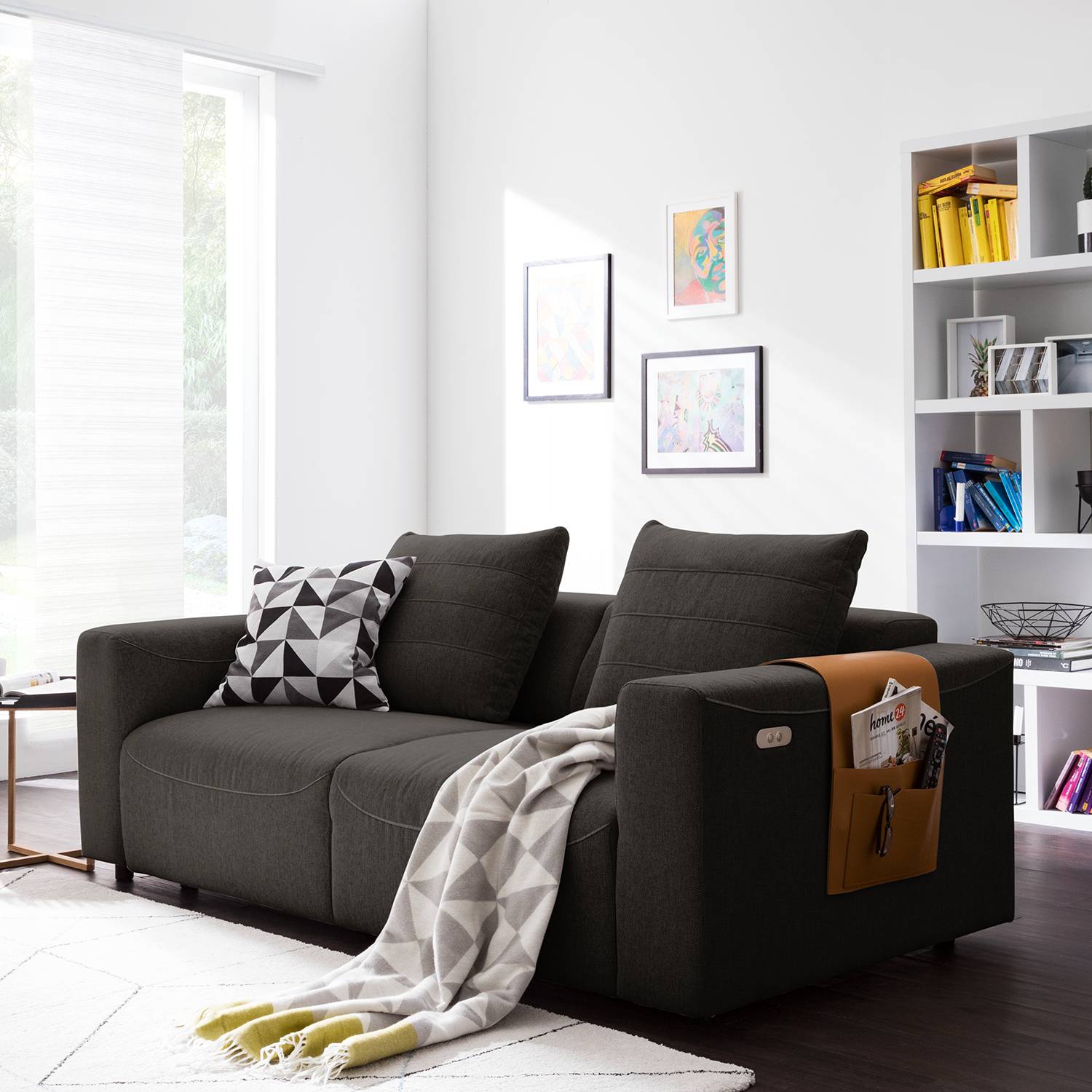 home24 Studio Copenhagen Sofa Finny 2,5-Sitzer Schwarz-Braun Webstoff 199x83x100 cm