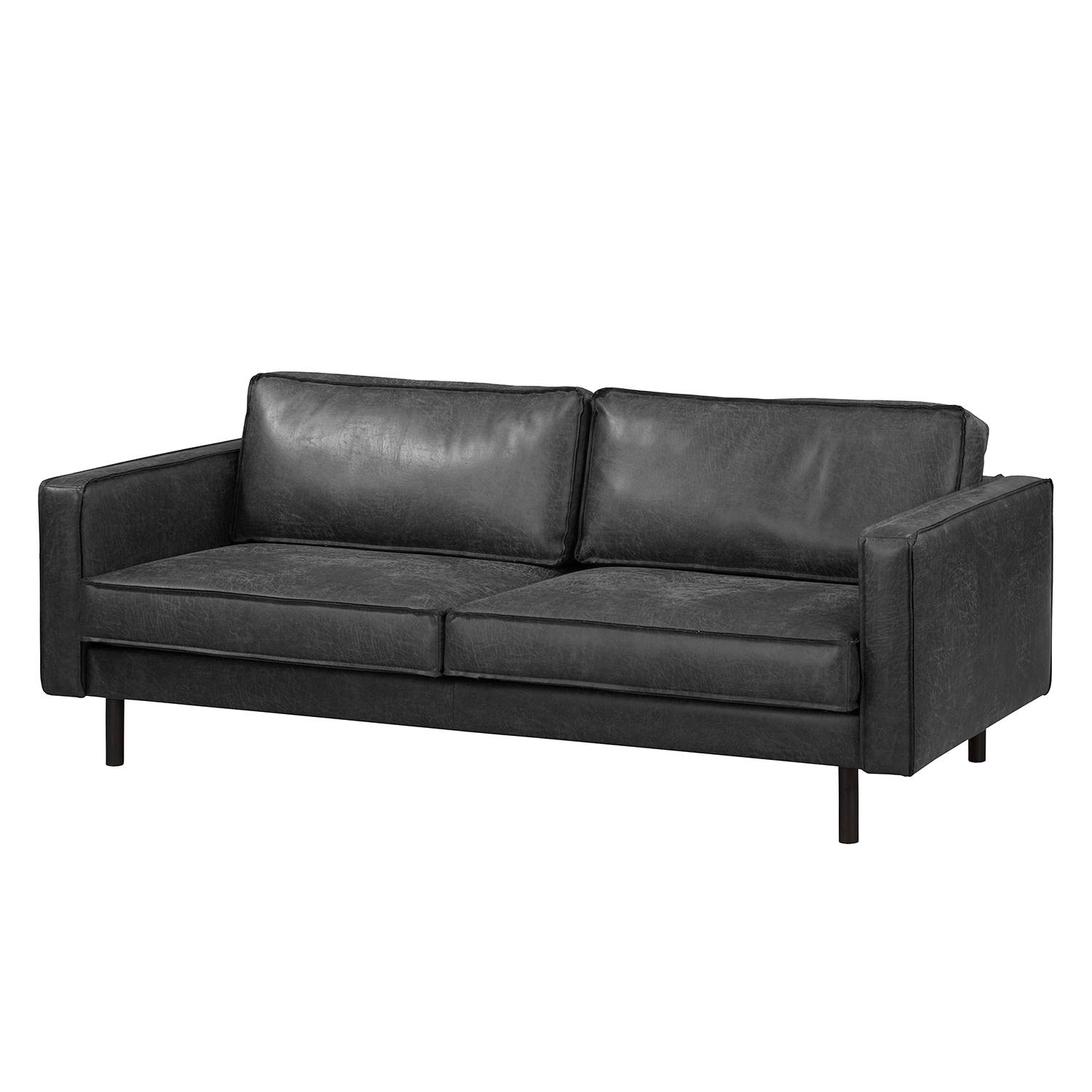 home24 ars manufacti Sofa Fort Dodge 3-Sitzer Schwarz Kunstleder 207x81x96 cm