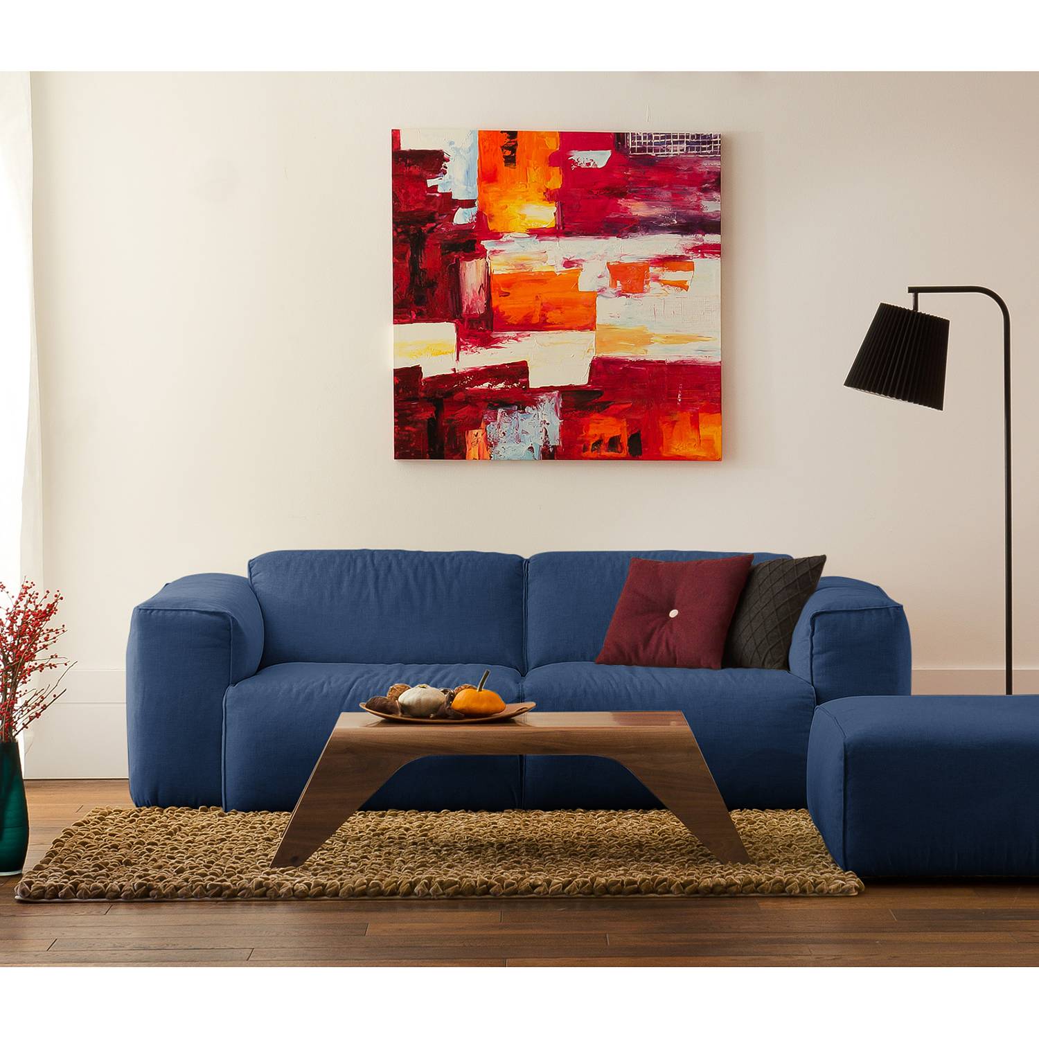 home24 Studio Copenhagen Sofa Hudson 2-Sitzer Blau Webstoff 228x71x102 cm (BxHxT) Skandi