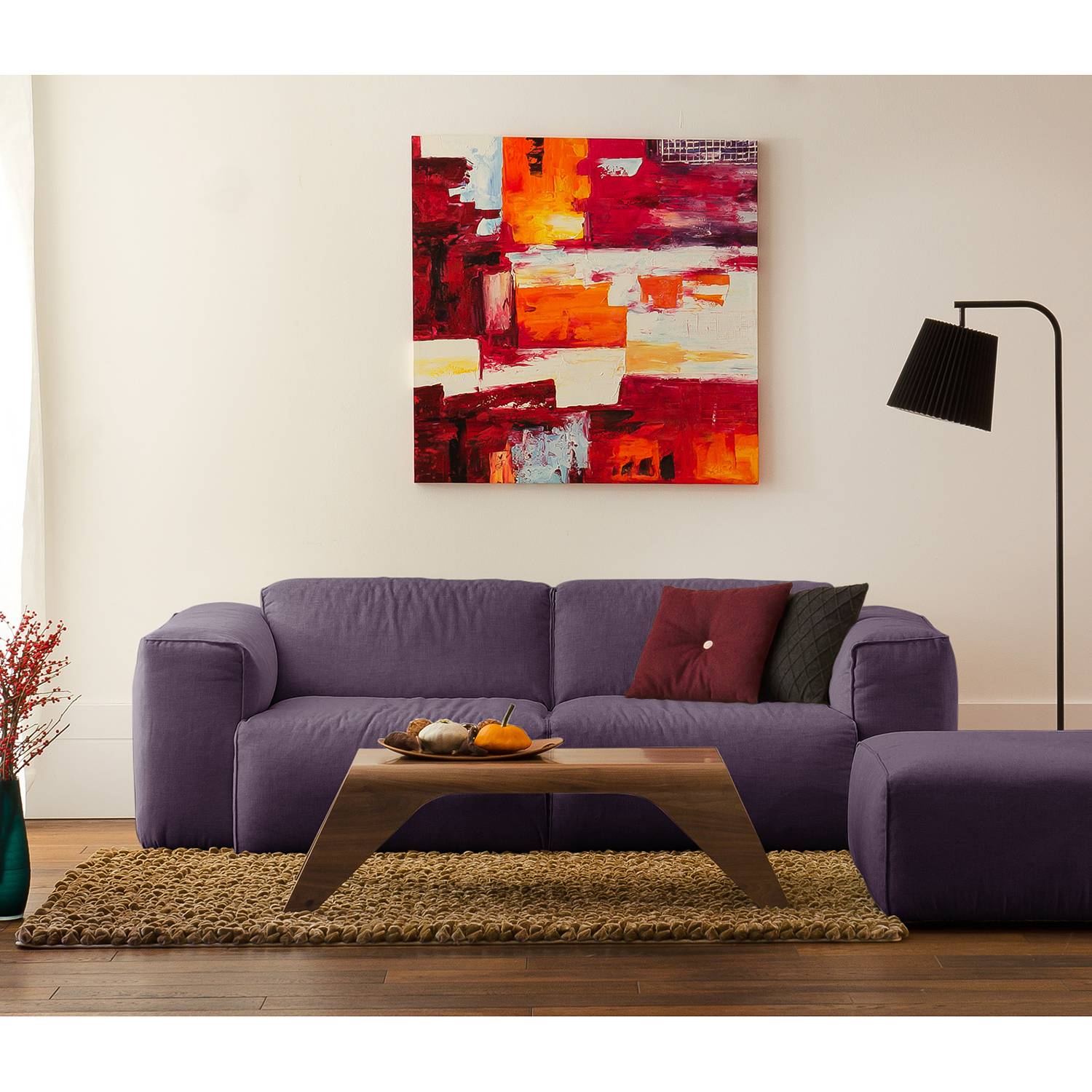 home24 Studio Copenhagen Sofa Hudson 2-Sitzer Violett Webstoff 228x71x102 cm (BxHxT) Skandi