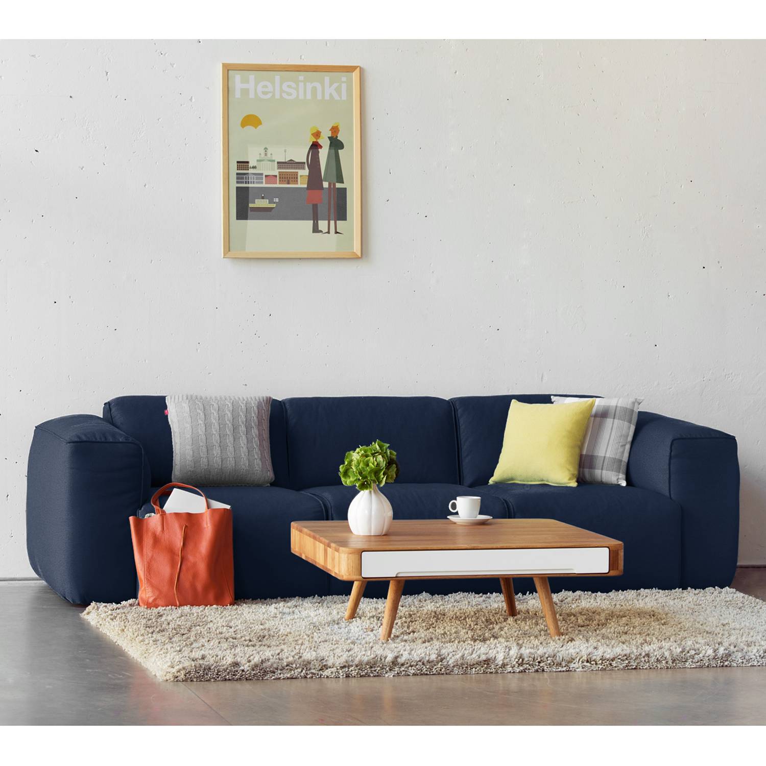 home24 Studio Copenhagen Sofa Hudson I 3-Sitzer Dunkelblau Webstoff 261x71x102 cm