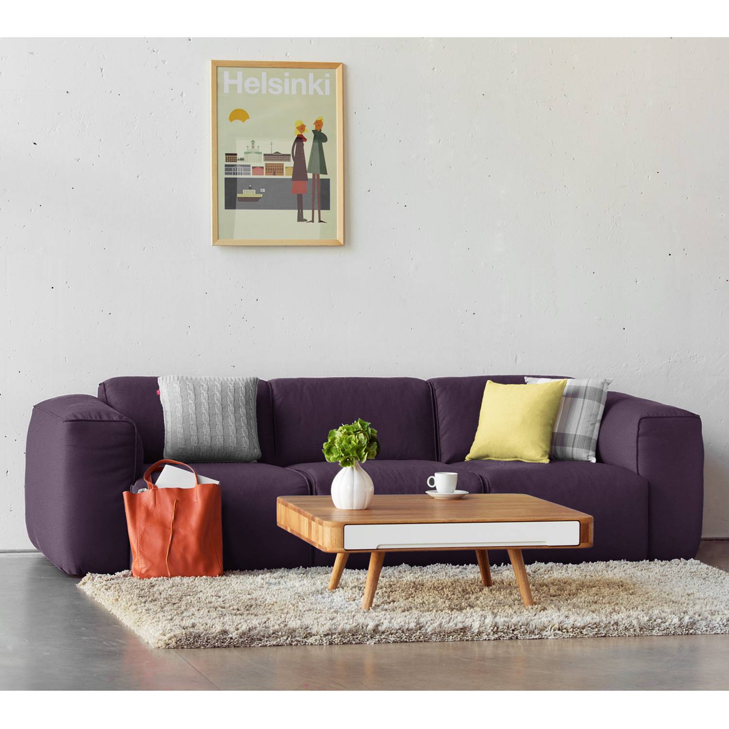 home24 Studio Copenhagen Sofa Hudson I 3-Sitzer Violett Webstoff 261x71x102 cm