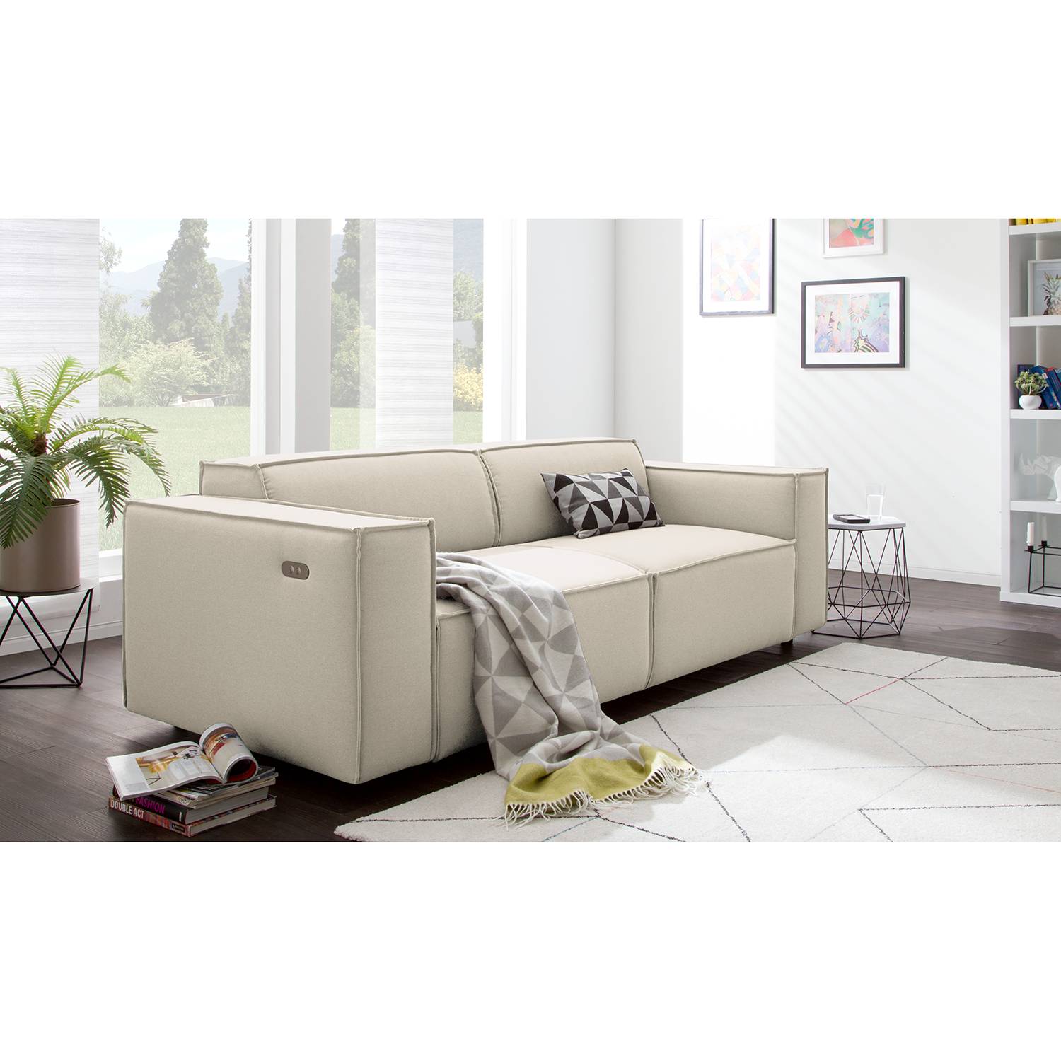 home24 Sofa Kinx 2,5-Sitzer Altweiß Strukturstoff 223x70x96 cm (BxHxT) Modern