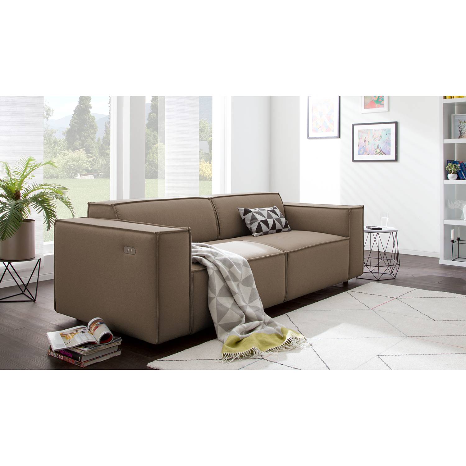 home24 Sofa Kinx 2,5-Sitzer Cappuccino Strukturstoff 223x70x96 cm (BxHxT) Modern