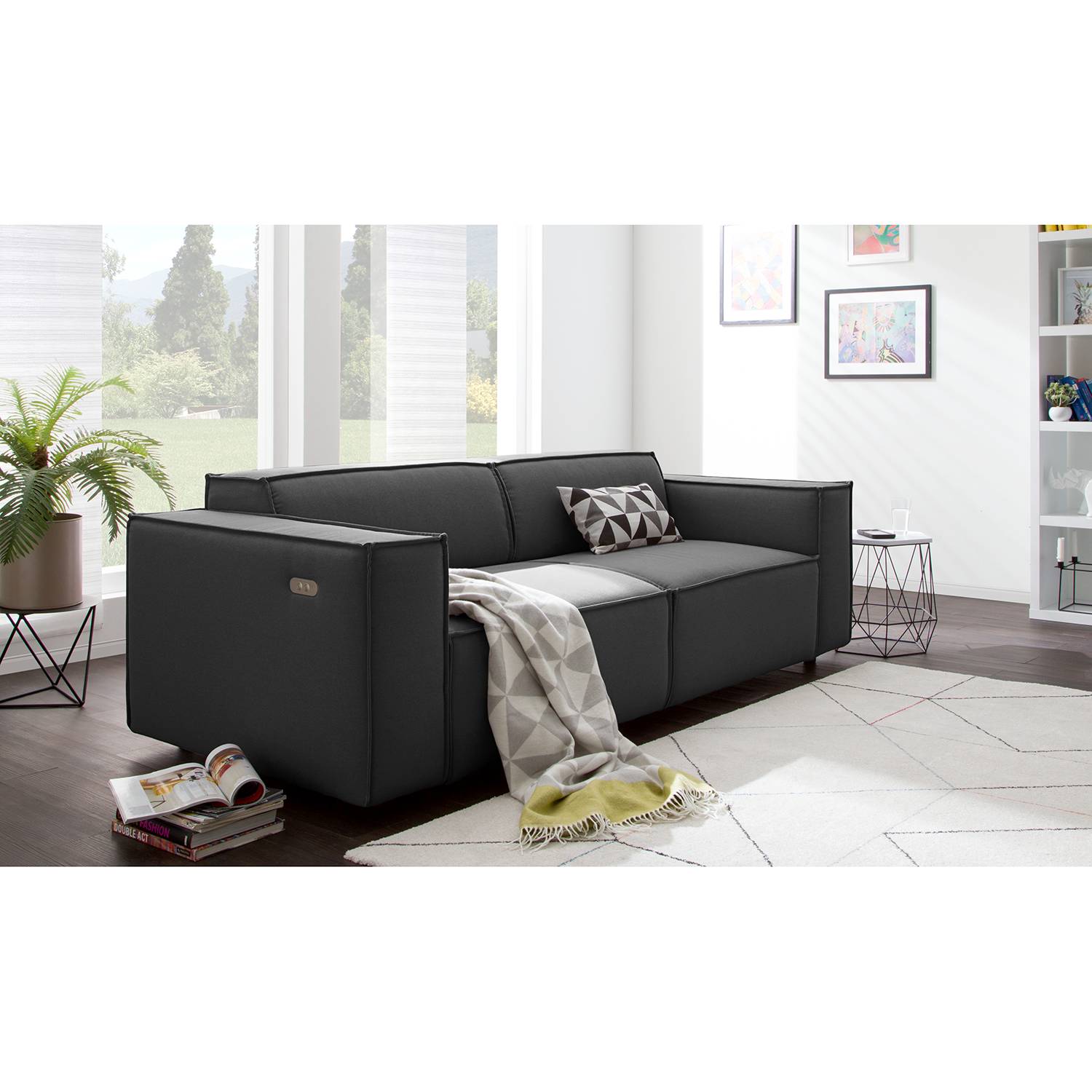 home24 Sofa Kinx 2-Sitzer Anthrazit Strukturstoff 189x70x96 cm (BxHxT) Modern