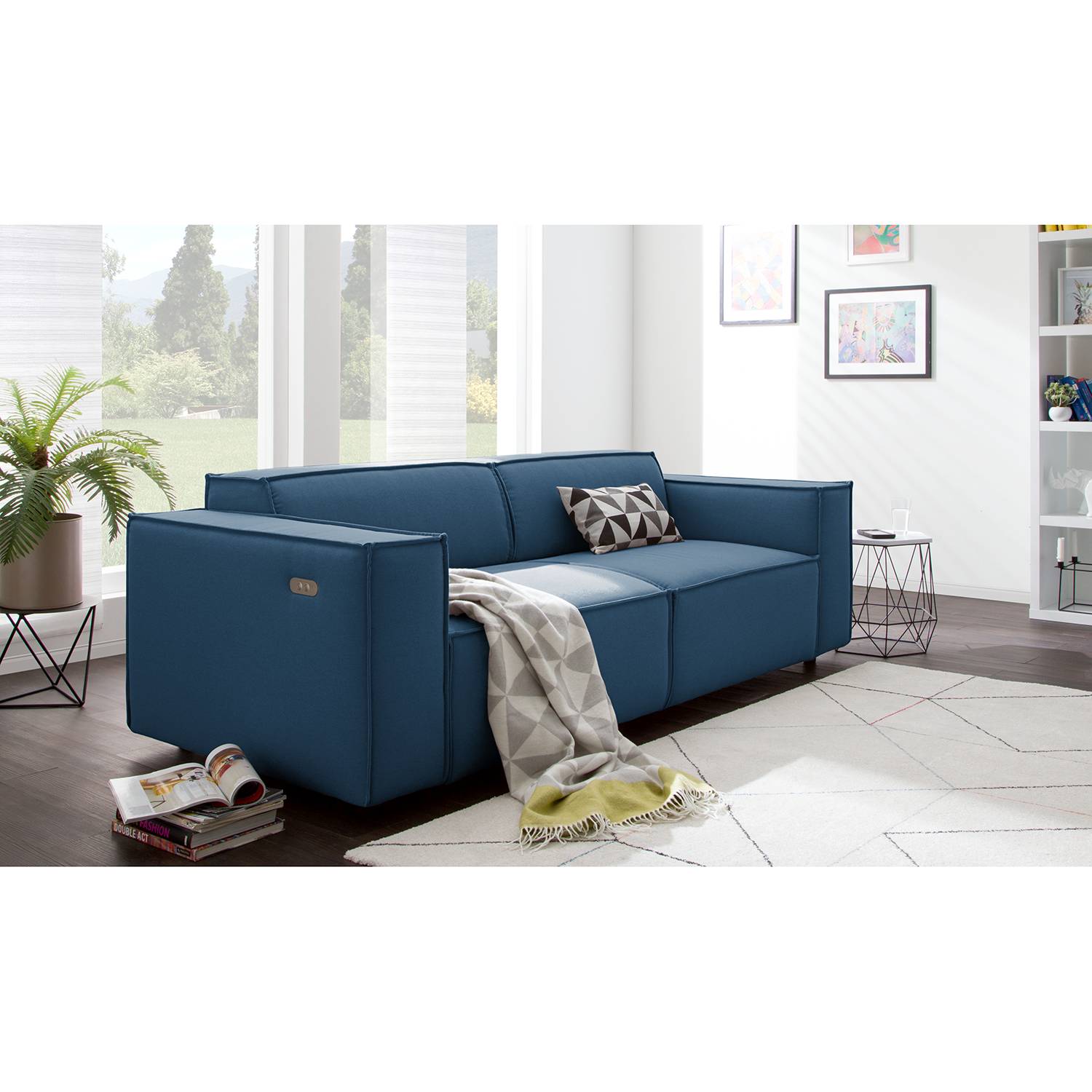 home24 Sofa Kinx 2-Sitzer Dunkelblau Strukturstoff 189x70x96 cm (BxHxT) Modern