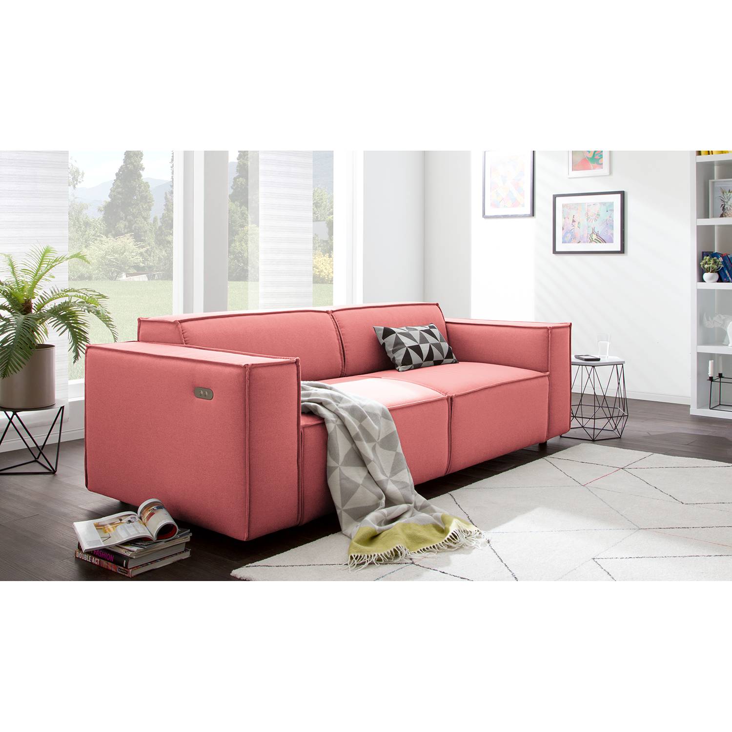 home24 Sofa Kinx 2-Sitzer Koralle Strukturstoff 189x70x96 cm (BxHxT) Modern