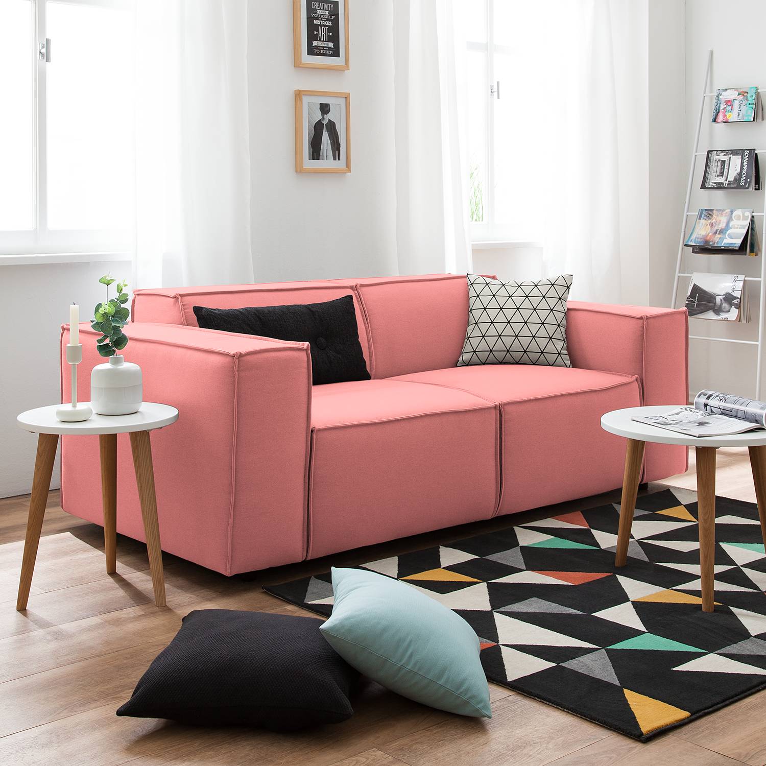 home24 Sofa Kinx 2-Sitzer Koralle Strukturstoff 189x72x96 cm (BxHxT) Modern