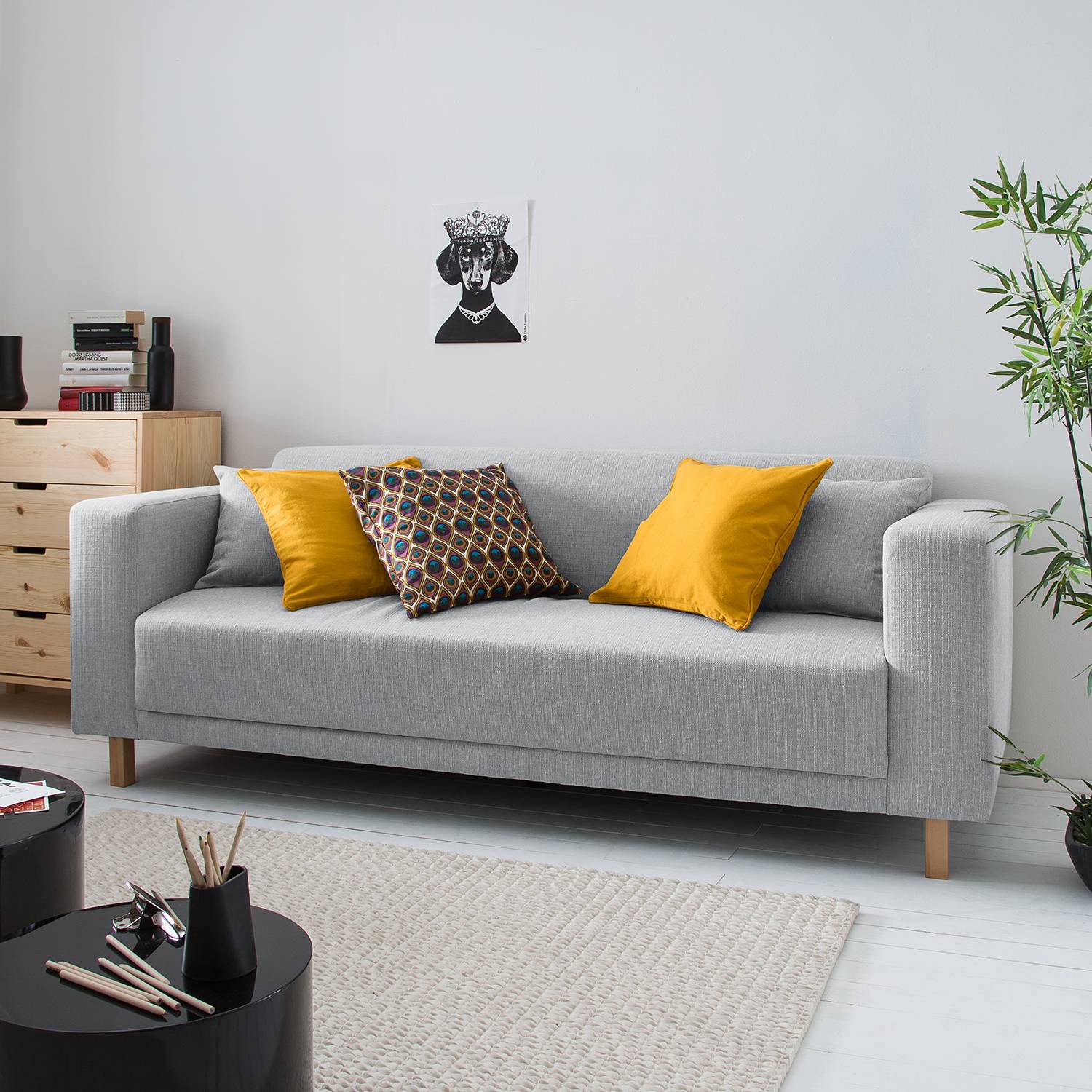 home24 KIYDOO Sofa KiYDOO relax 3-Sitzer Silber Webstoff 217x76x80 cm