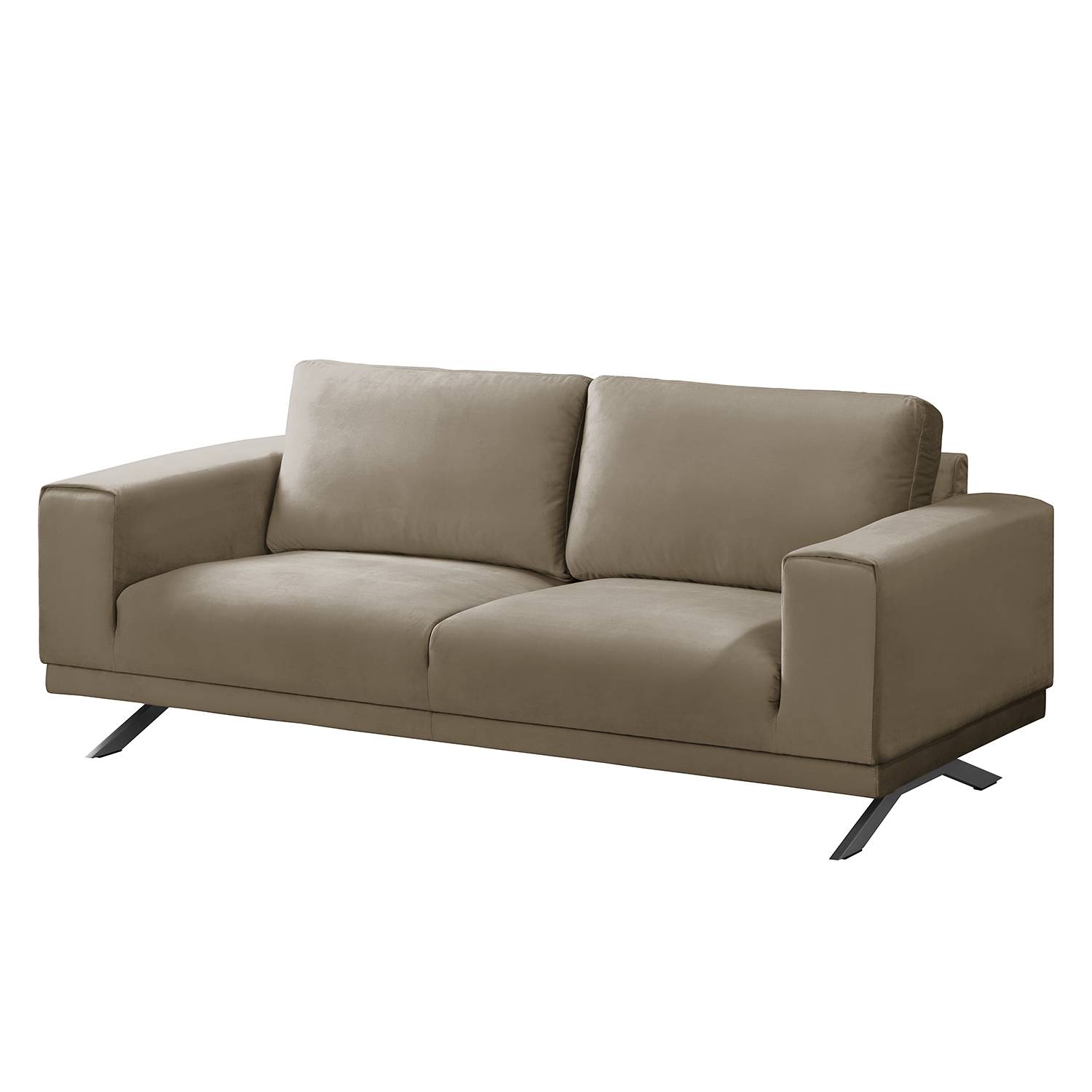 home24 Jack & Alice Sofa Lorcy 2-Sitzer Latte Macchiato Samt 196x81x89 cm