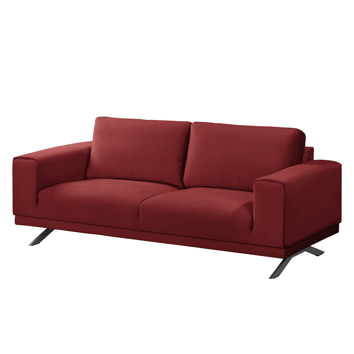 home24 Jack & Alice Sofa Lorcy 2-Sitzer Rot Samt 196x81x89 cm