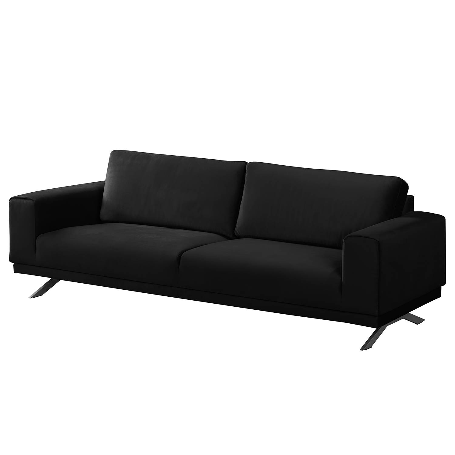 home24 Jack & Alice Sofa Lorcy 3-Sitzer Anthrazit Samt 236x81x89 cm