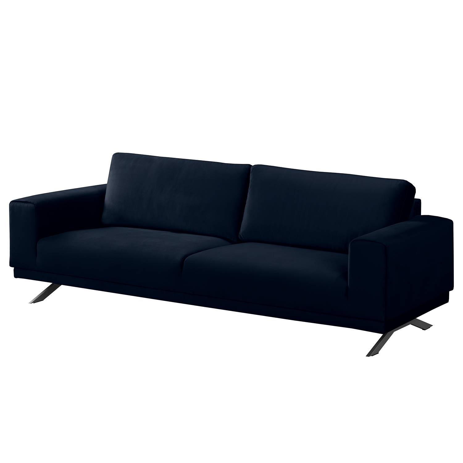 home24 Jack & Alice Sofa Lorcy 3-Sitzer Dunkelblau Samt 236x81x89 cm