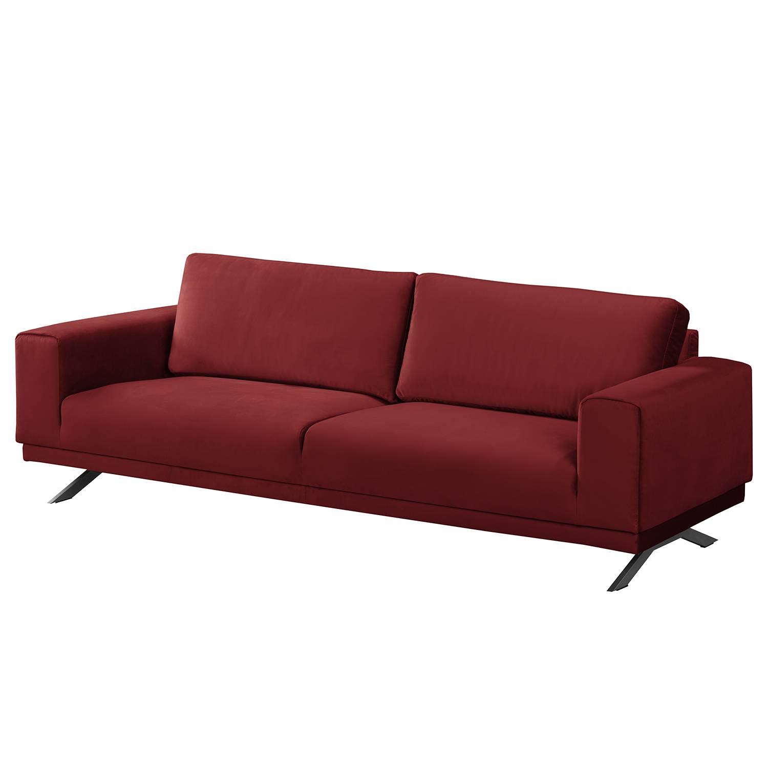 home24 Jack & Alice Sofa Lorcy 3-Sitzer Rot Samt 236x81x89 cm