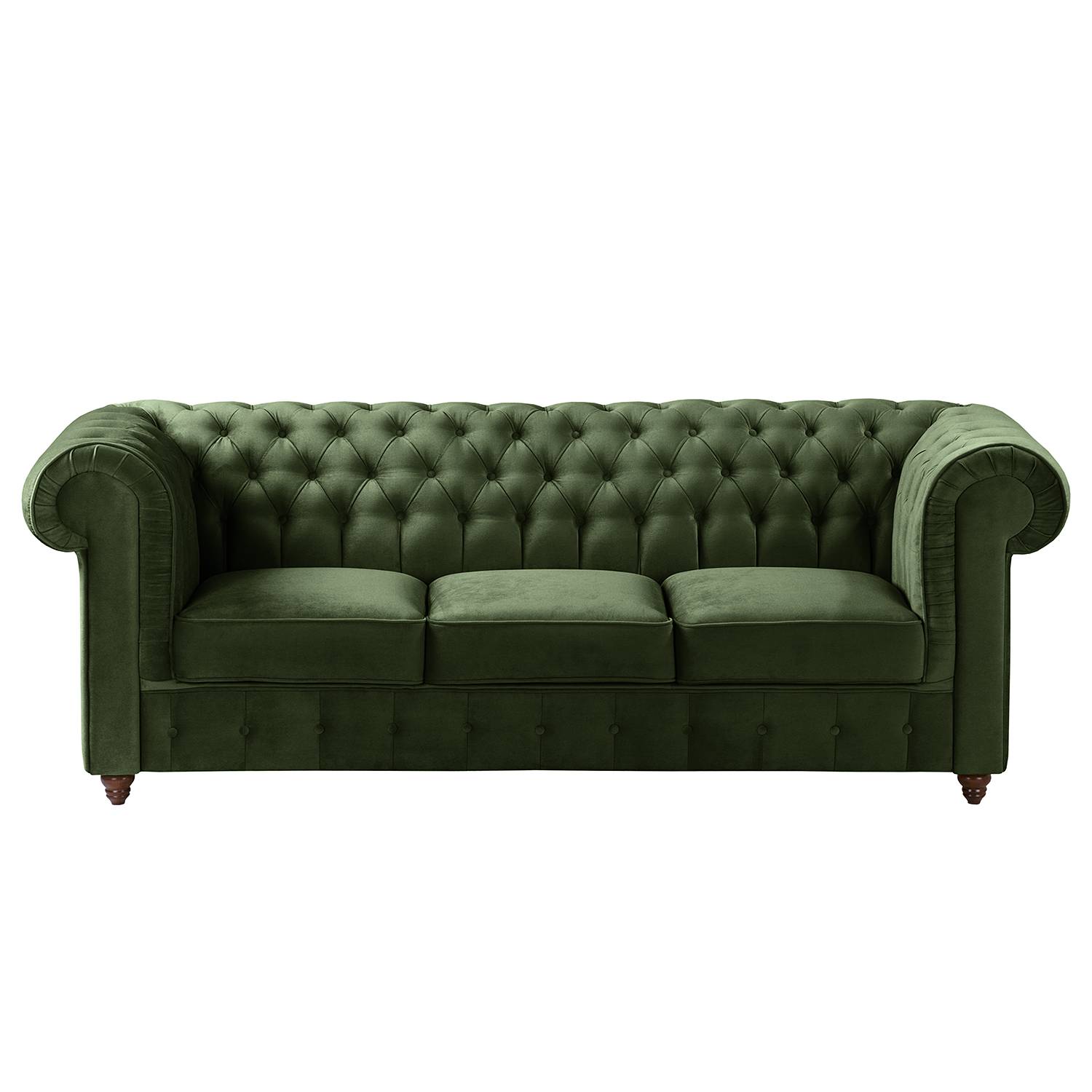 home24 Maison Belfort Sofa Pintano 3-Sitzer Antikgrün Samt 223x77x92 cm