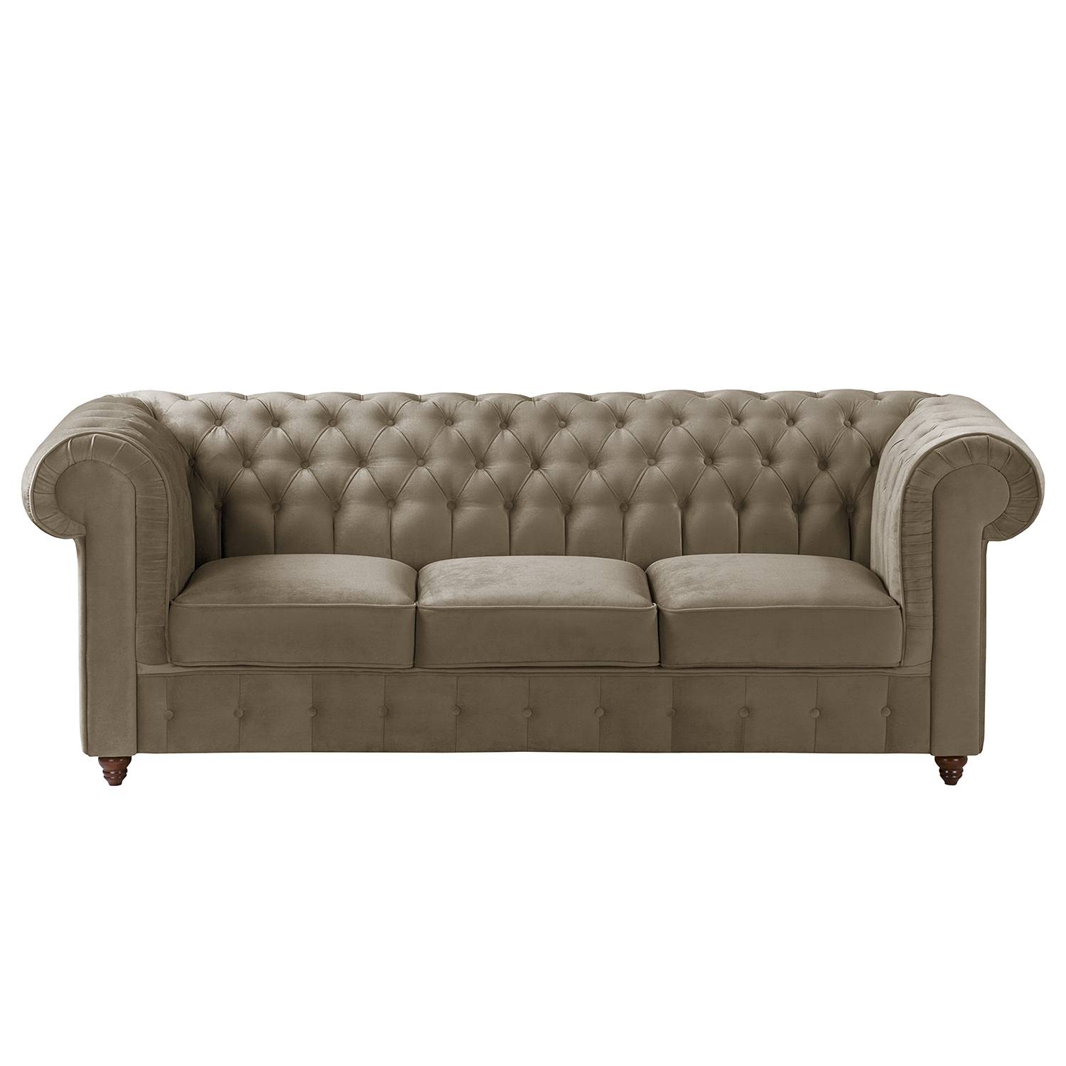 home24 Maison Belfort Sofa Pintano 3-Sitzer Cappuccino Samt 223x77x92 cm