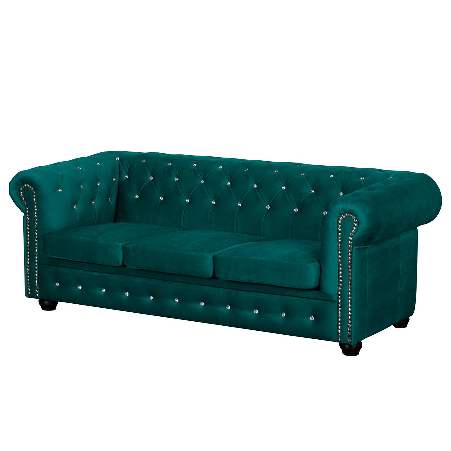 home24 Jack & Alice Sofa Torquay I 3-Sitzer Petrol Microfaser 196x72x88 cm