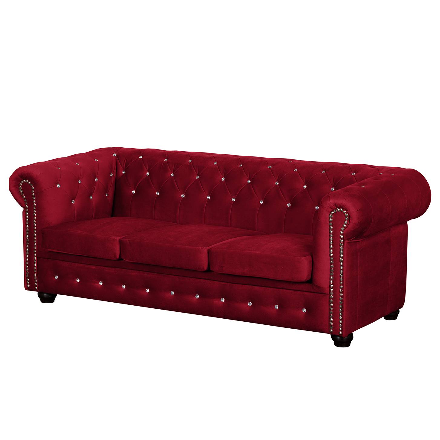 home24 Jack & Alice Sofa Torquay I 3-Sitzer Rot Microfaser 196x72x88 cm