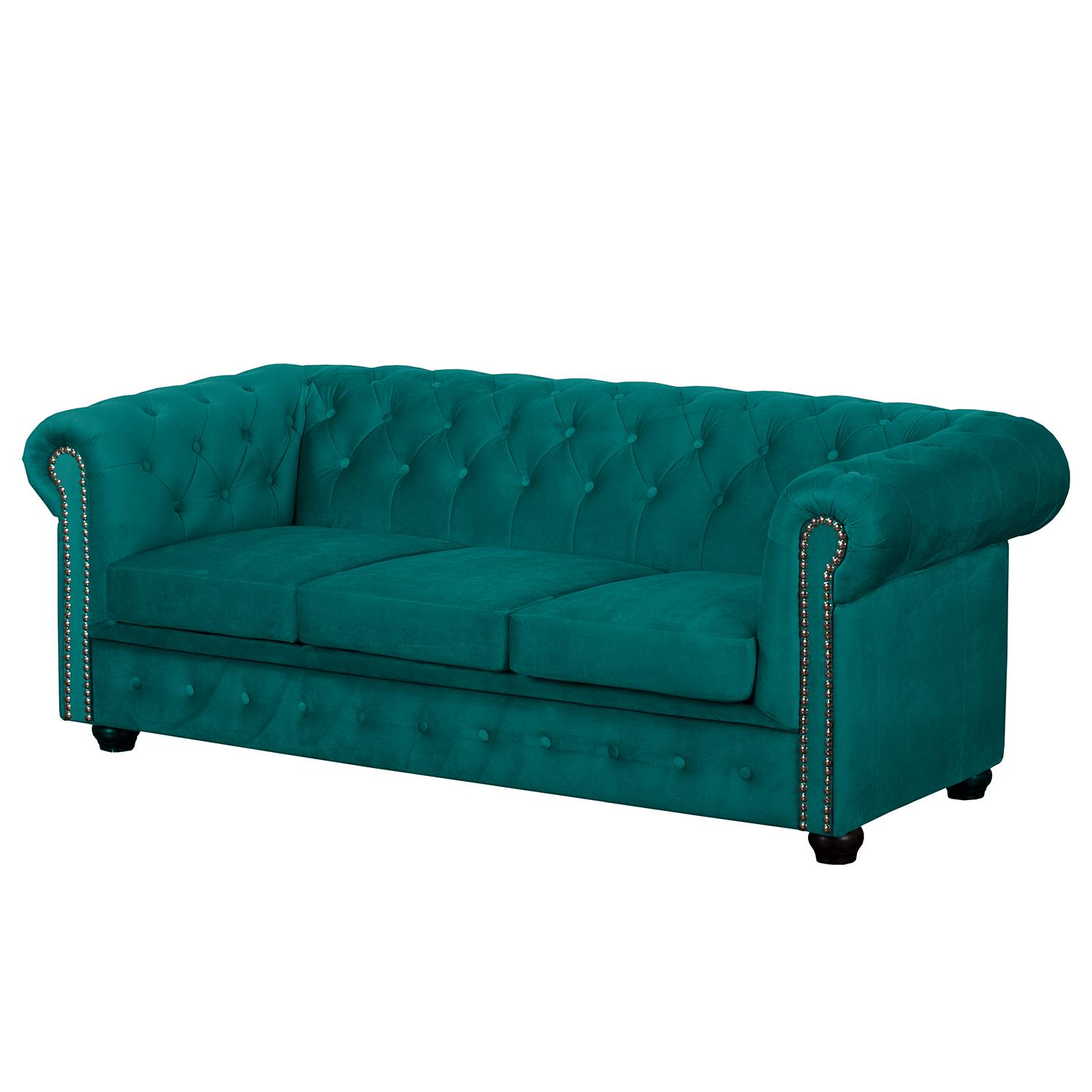 home24 Jack & Alice Sofa Torquay II 3-Sitzer Petrol Microfaser 196x72x88 cm