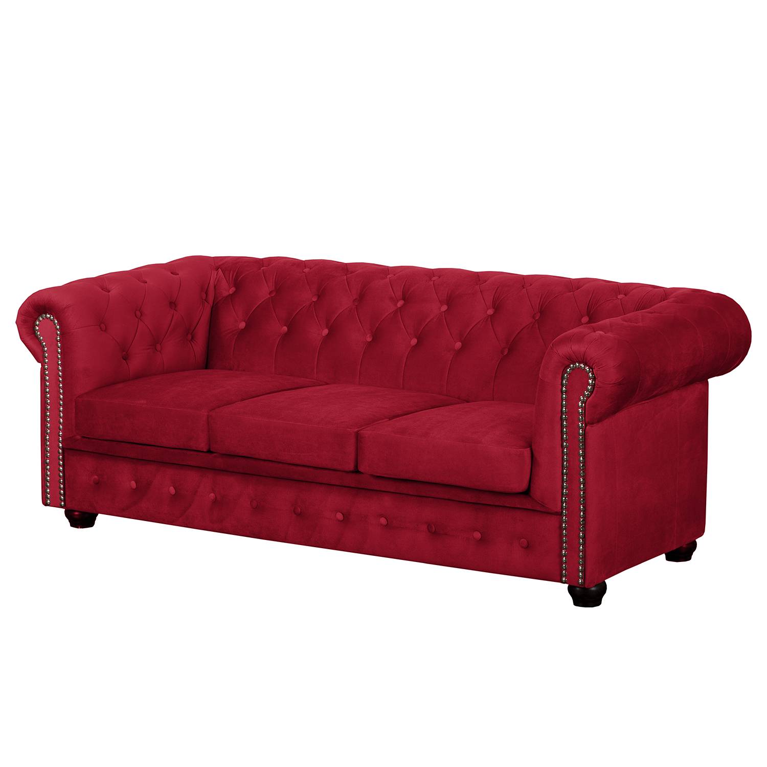 home24 Jack & Alice Sofa Torquay II 3-Sitzer Rot Microfaser 196x72x88 cm