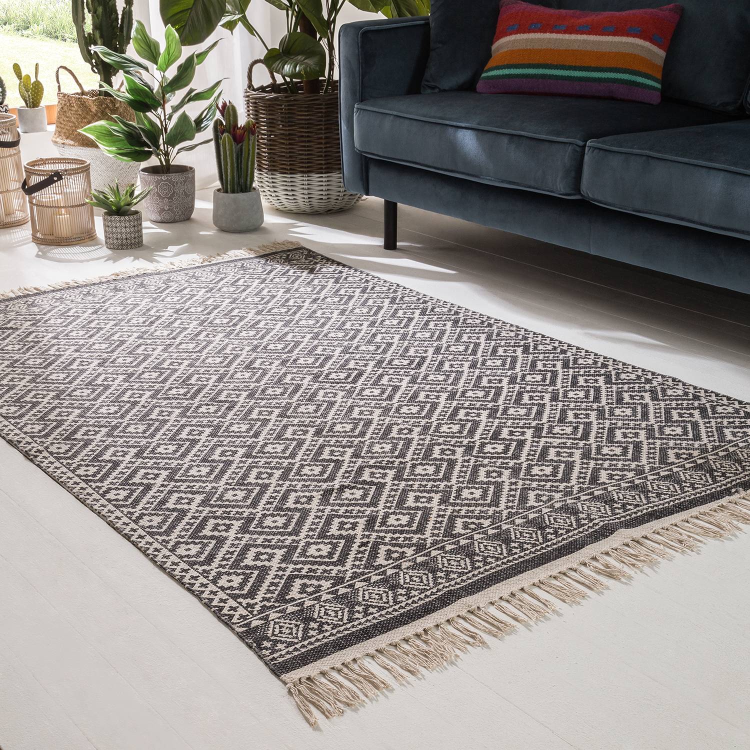 Teppich ethno pattern baumwollstoff schwarz 4715164