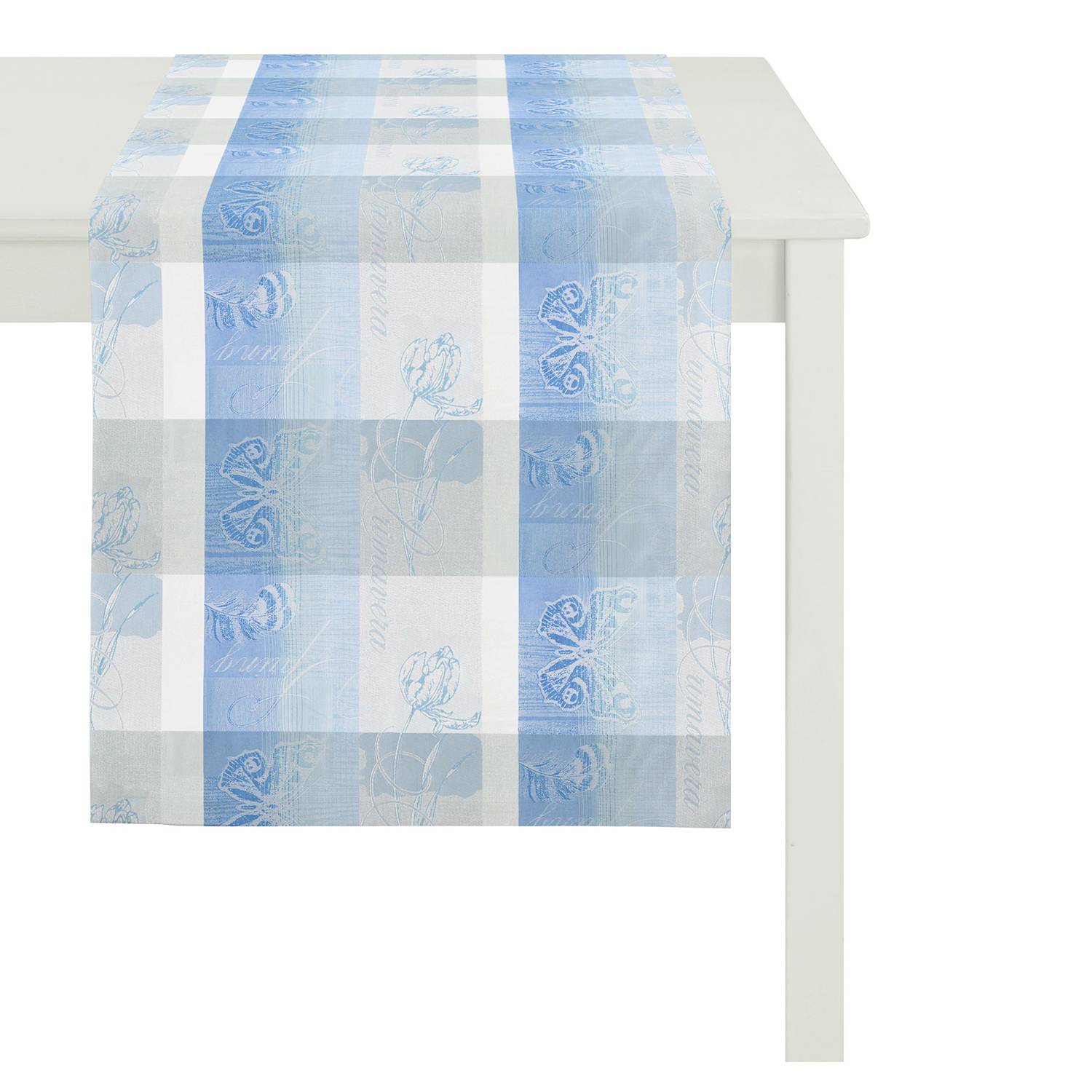 home24 Apelt Tischläufer Summer Garden I Blau Jacquardstoff Landhaus 48x175 cm (BxT)